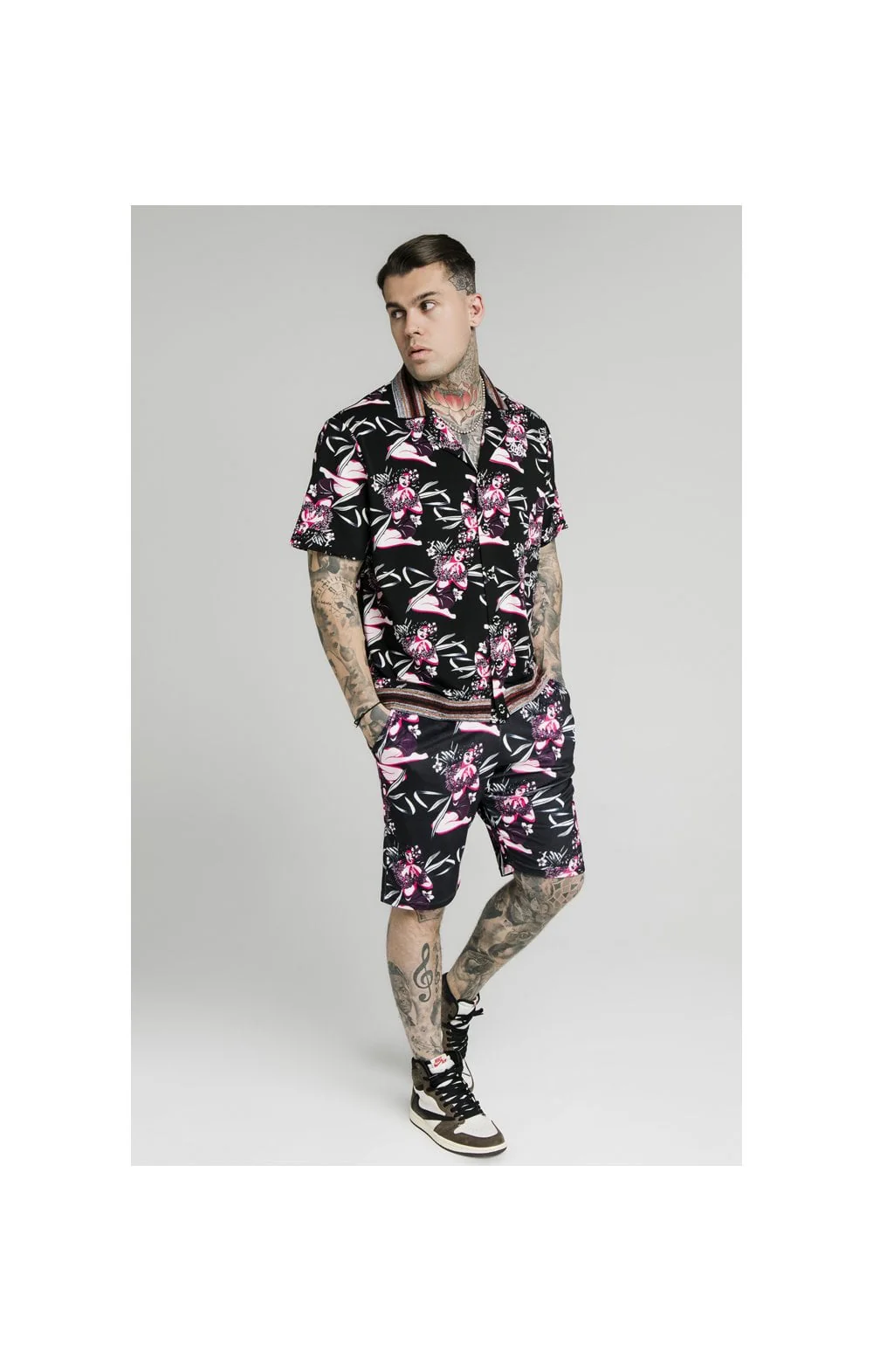 SikSilk Bowling Shirt - Black & Tropics