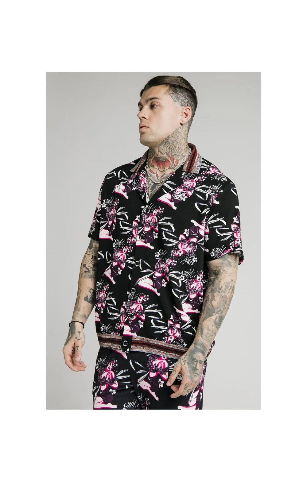 SikSilk Bowling Shirt - Black & Tropics - Image 3
