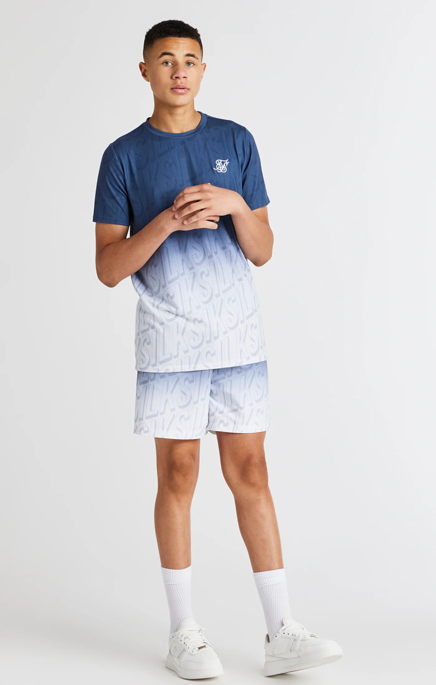 Boys Navy Branded Fade Swim Short - Image 3