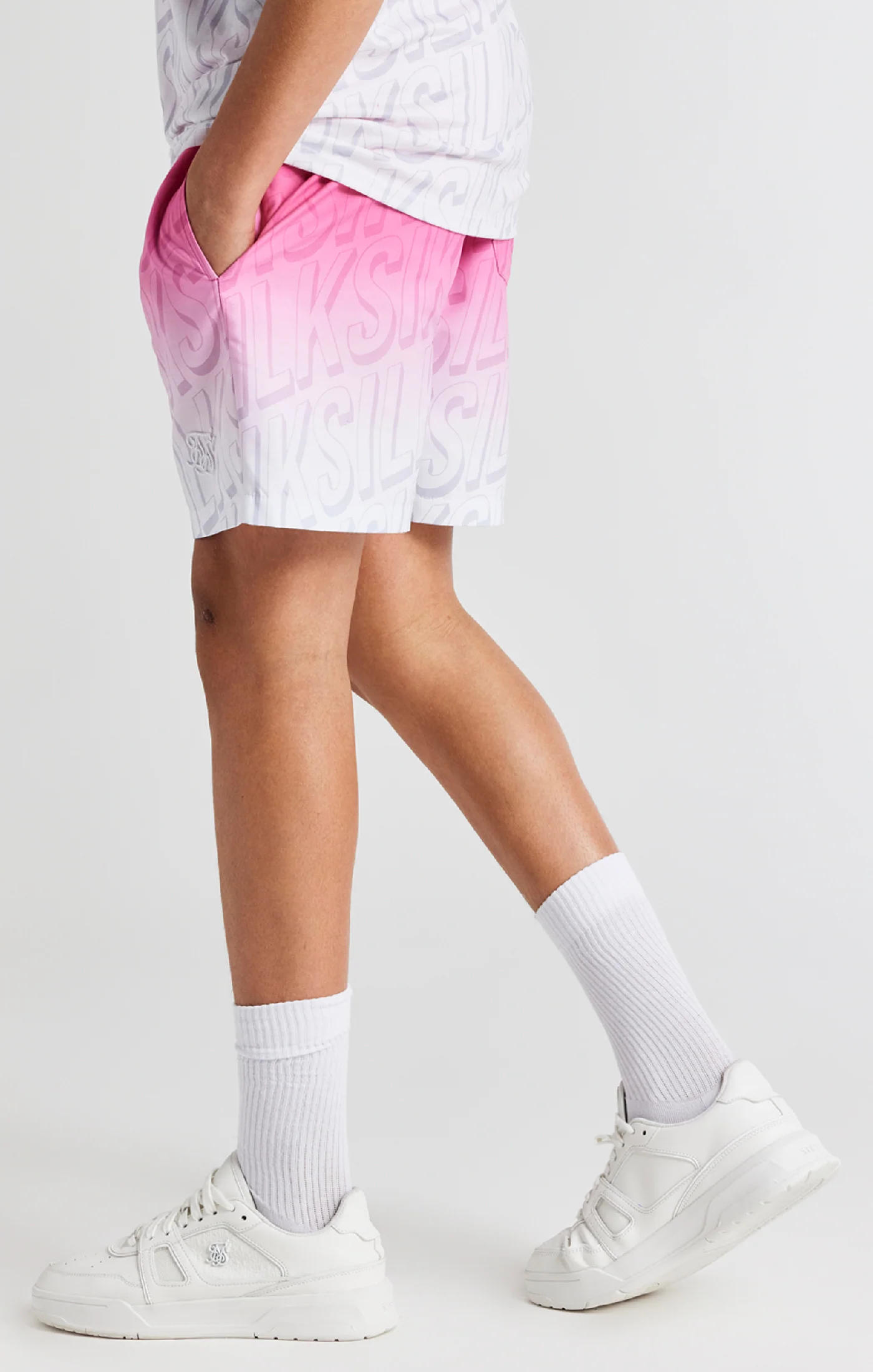 Boys Pink Branded Fade Swim Short - Image 2