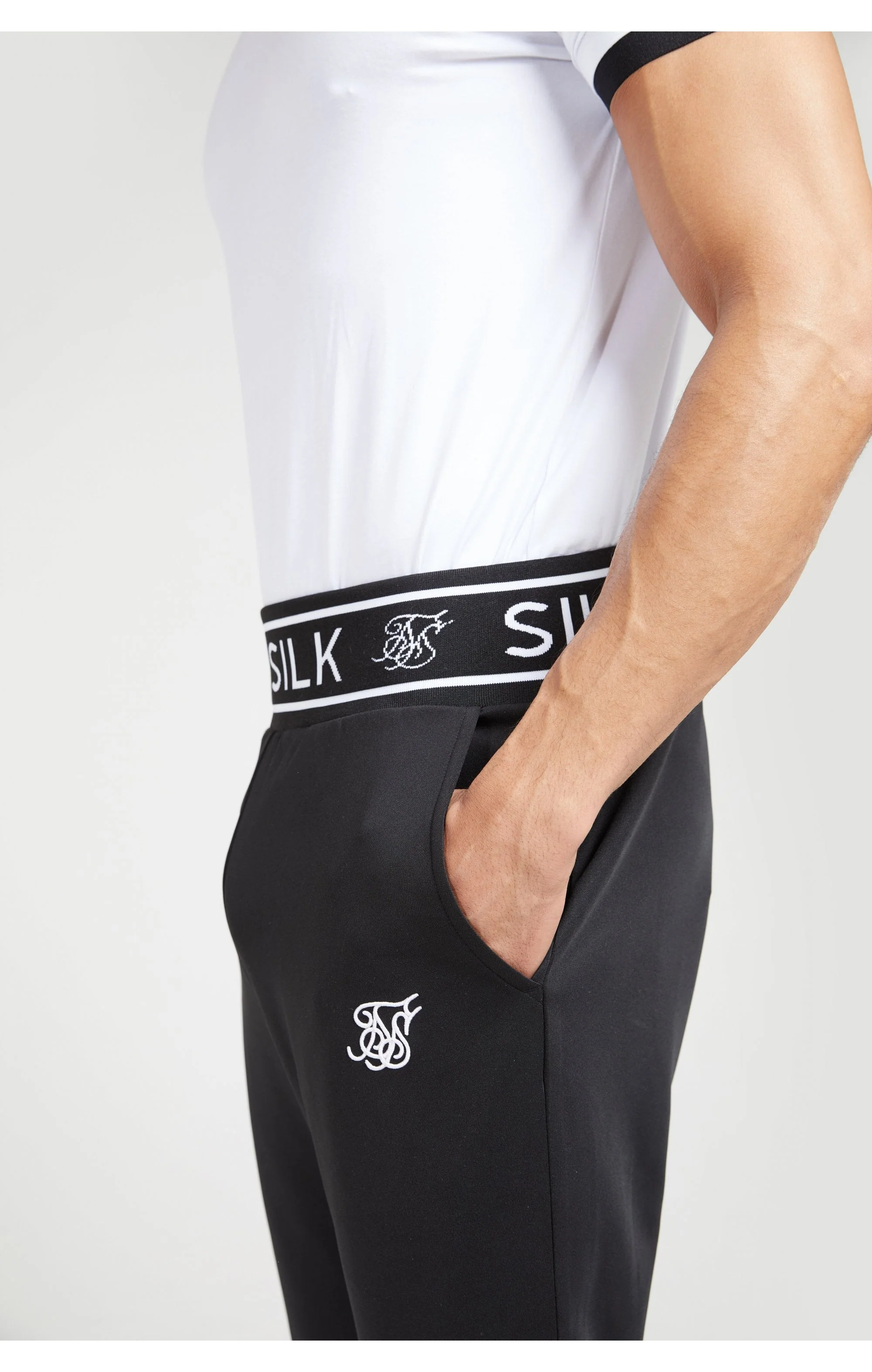 SikSilk Branded Rib Joggers – Black - Image 2