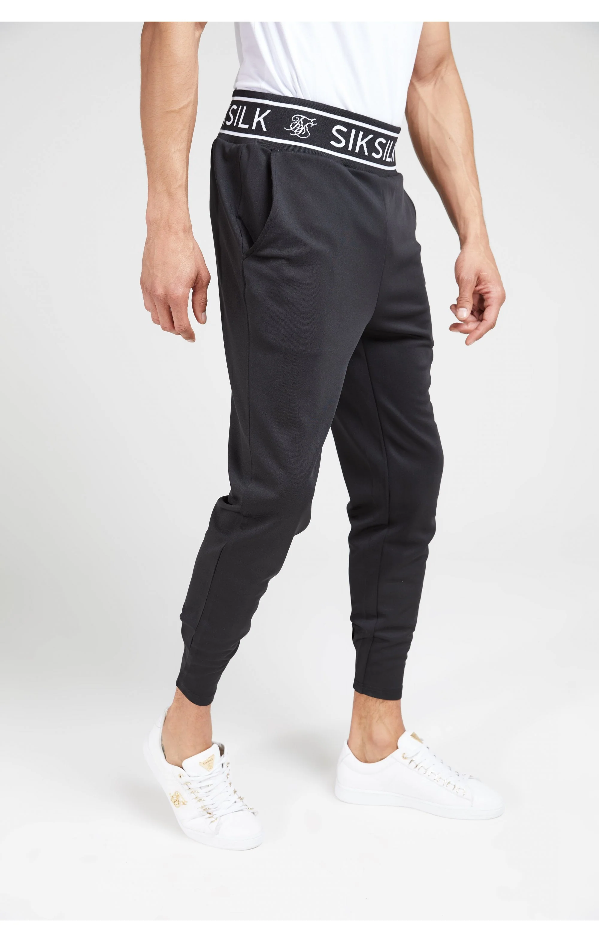 SikSilk Branded Rib Joggers – Black - Image 3