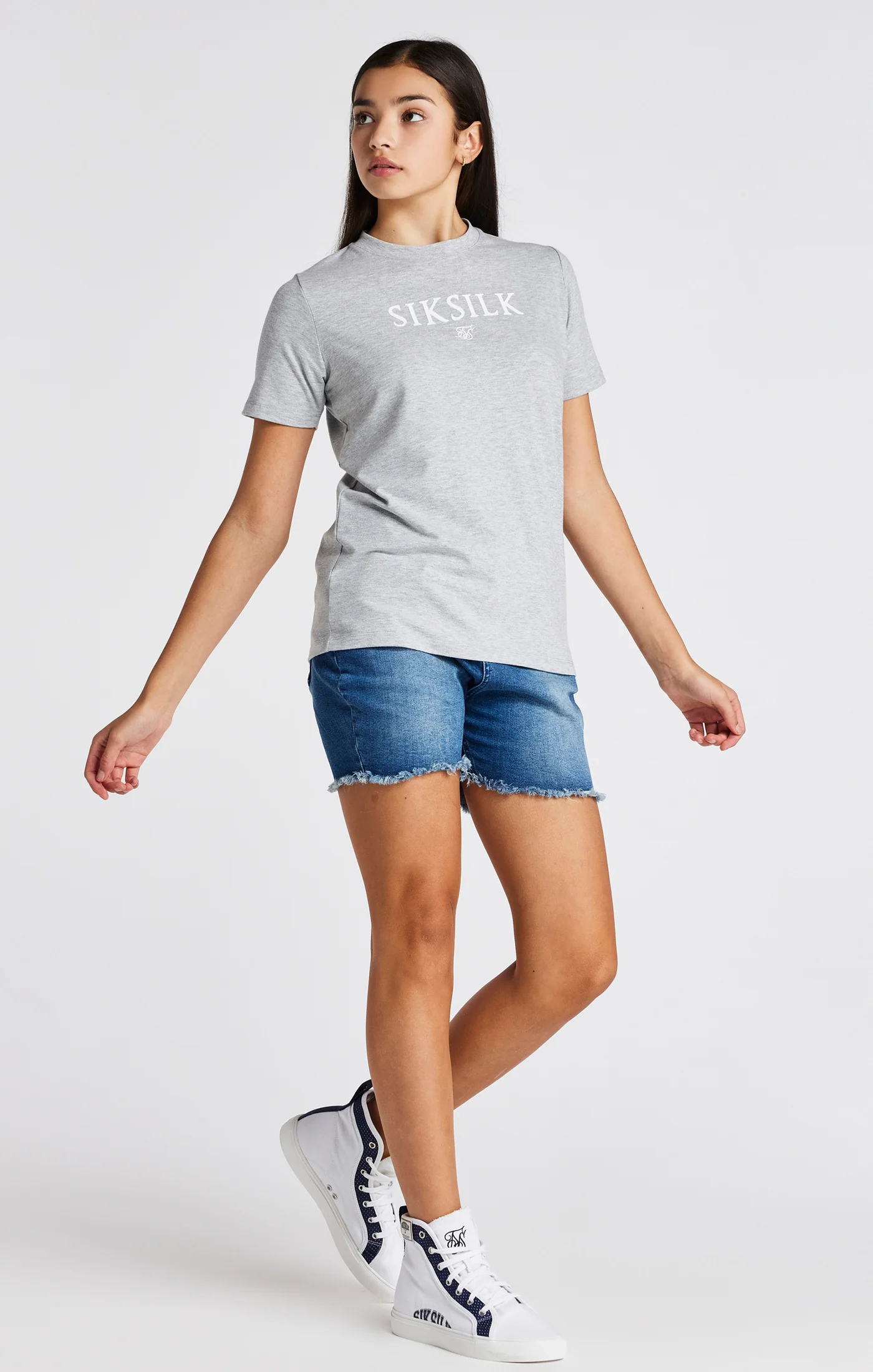 Girls Grey Marl Branded T-Shirt - Image 4