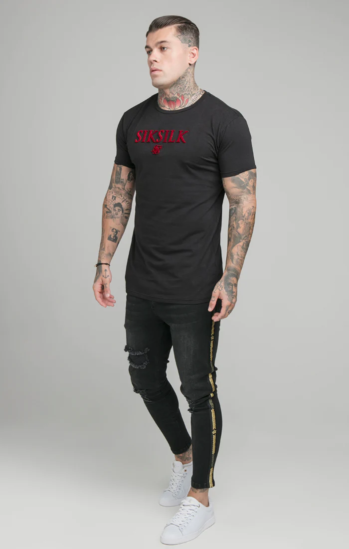 SikSilk Brushed Logo Gym Tee - Black - Image 4