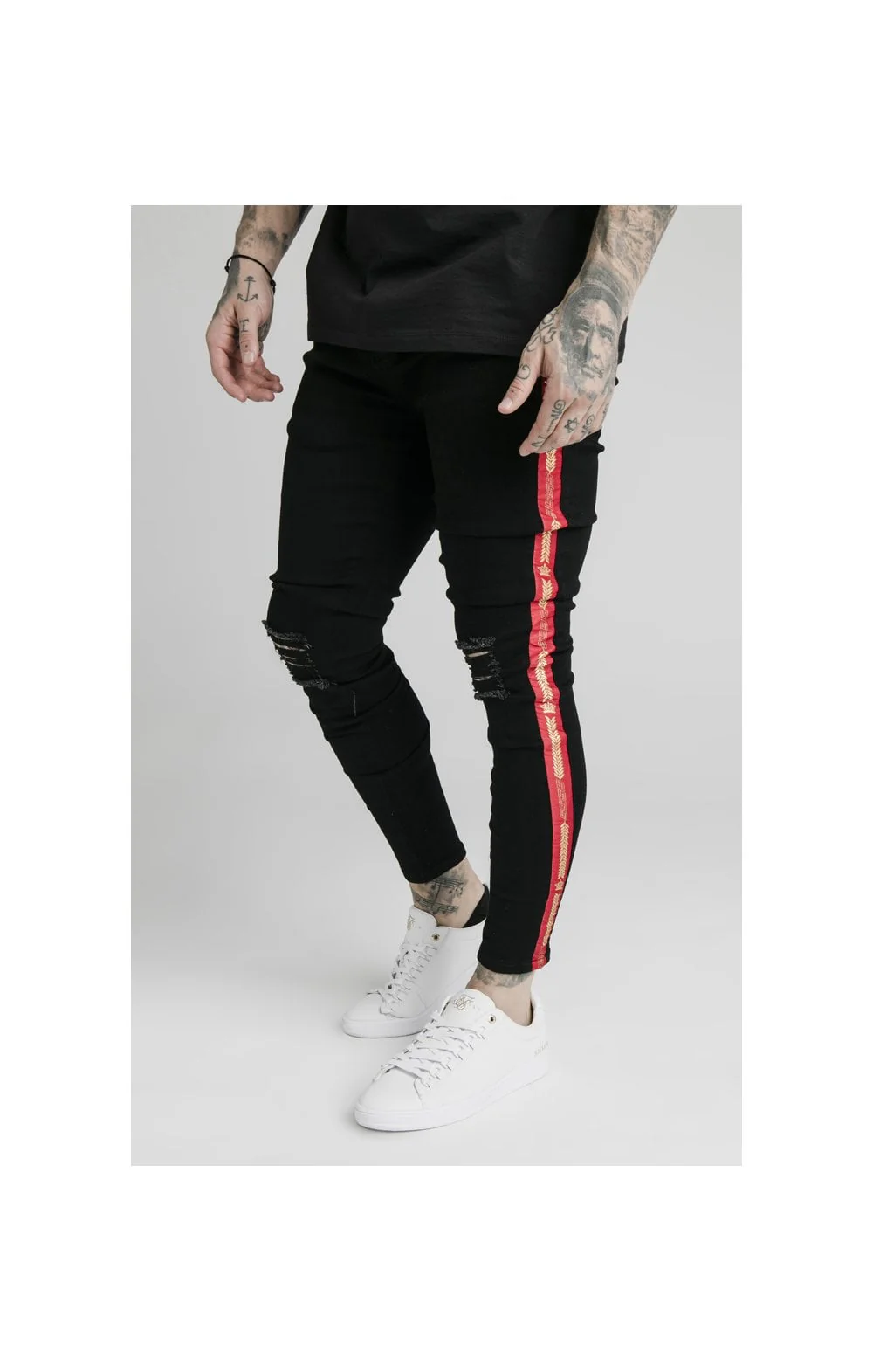 SikSilk Burst Knee Jeans - Black - Image 2