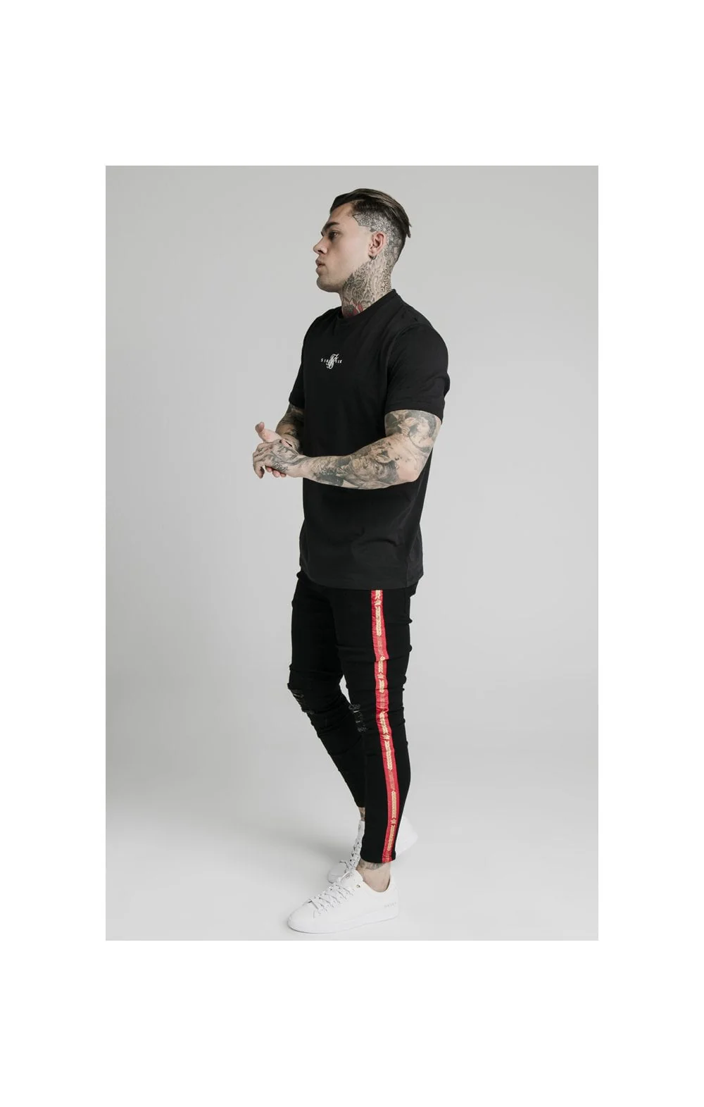 SikSilk Burst Knee Jeans - Black - Image 4