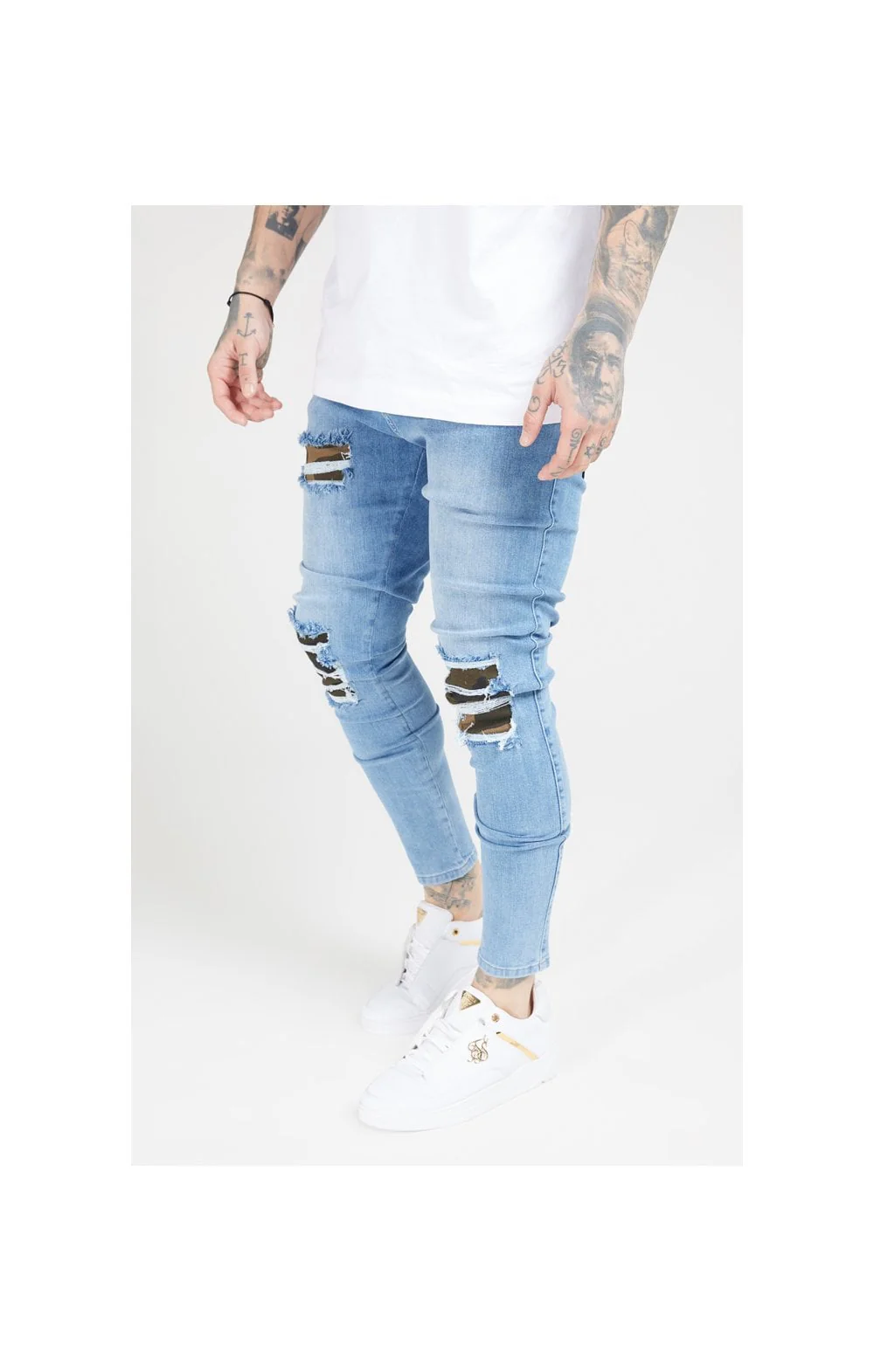 SikSilk Burst Knee Low Rise Denims - Midstone - Image 3