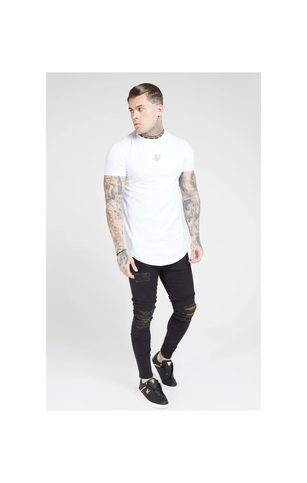 SikSilk Burst Knee Low Rise Denims - Washed Black & Camo - Image 5
