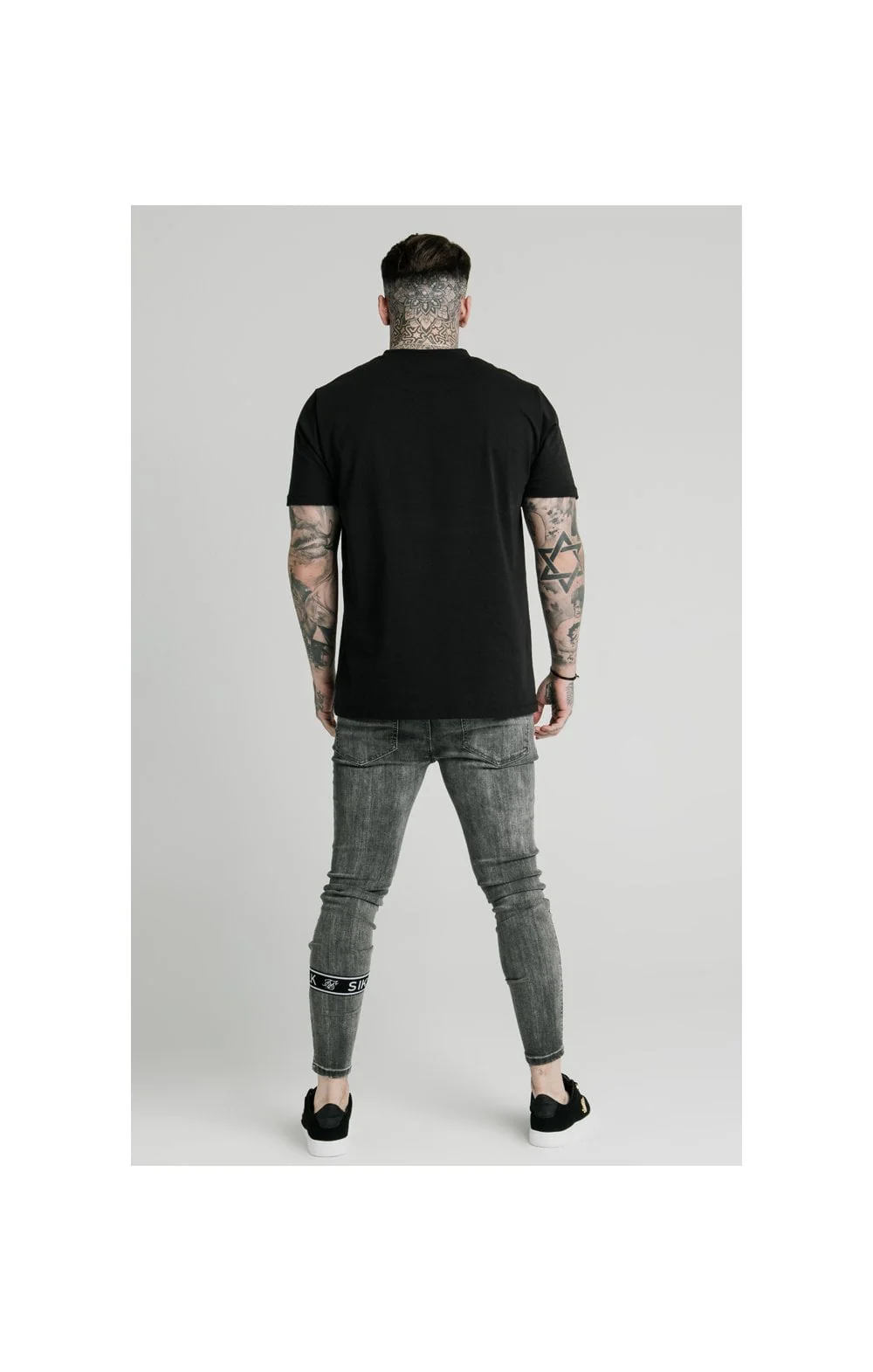 SikSilk Burst Knee Tape Jeans - Washed Black - Image 7