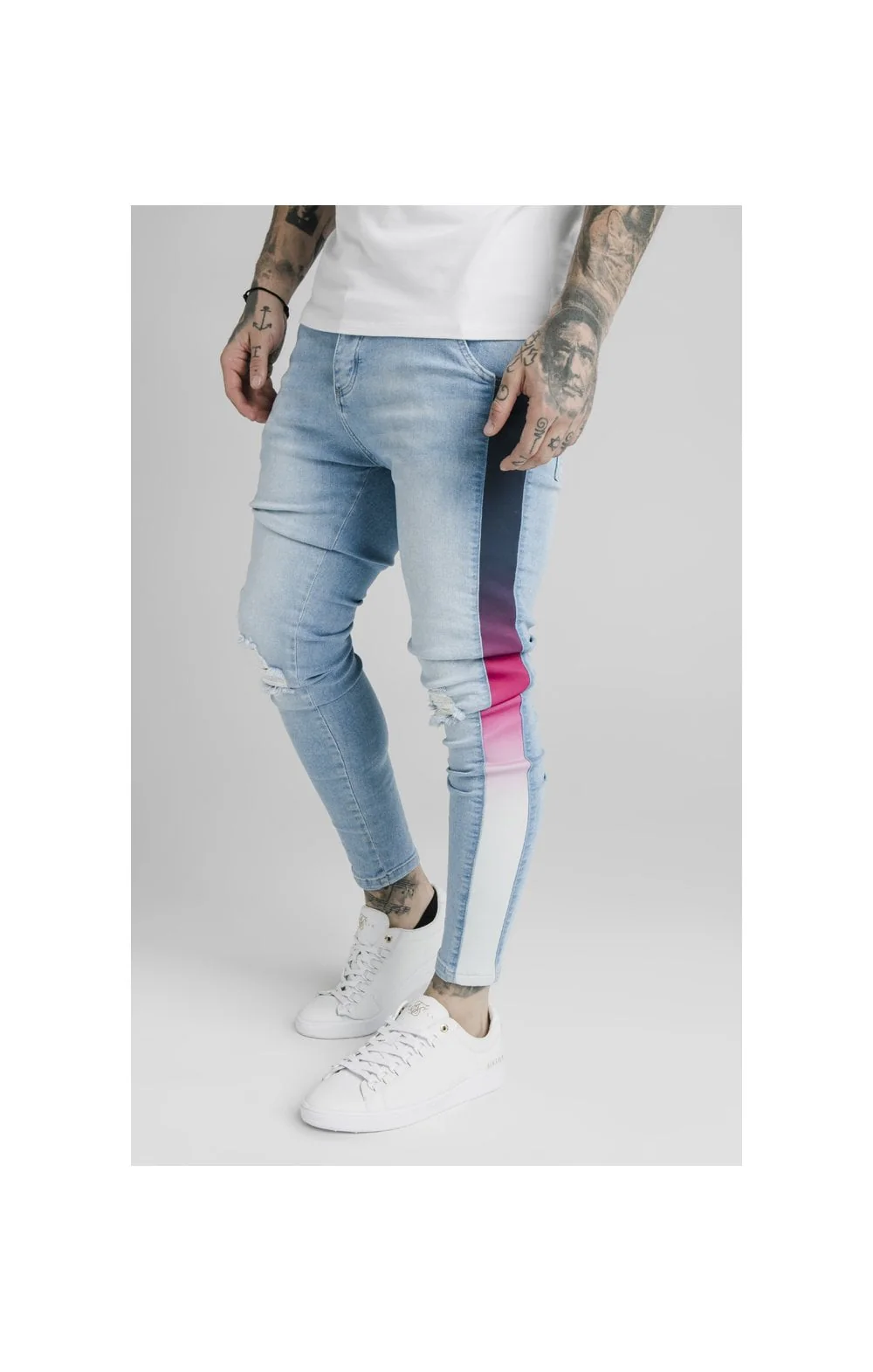 SikSilk Bust Knee Low Rise Jeans - Light Blue