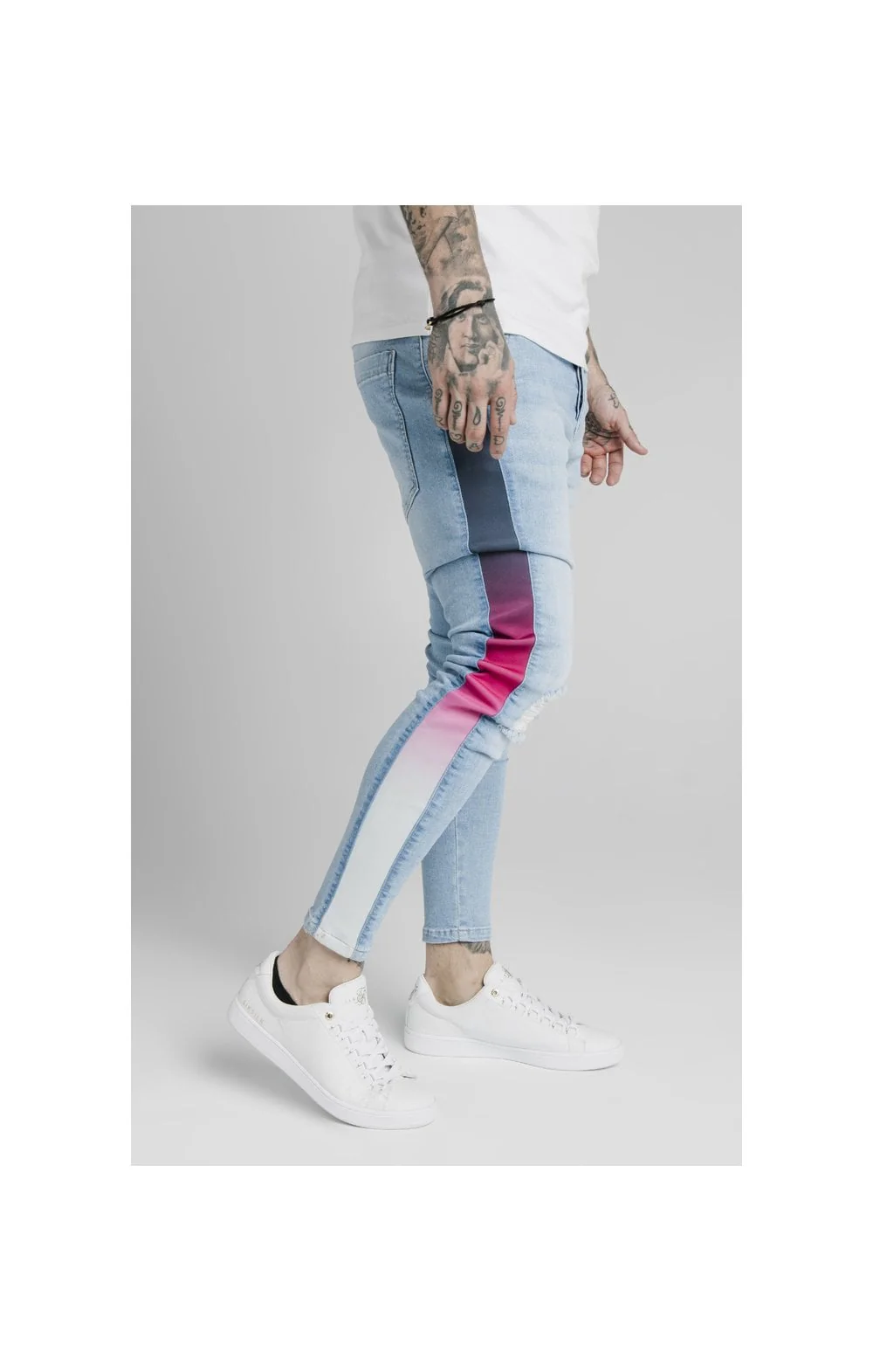 SikSilk Bust Knee Low Rise Jeans - Light Blue - Image 2
