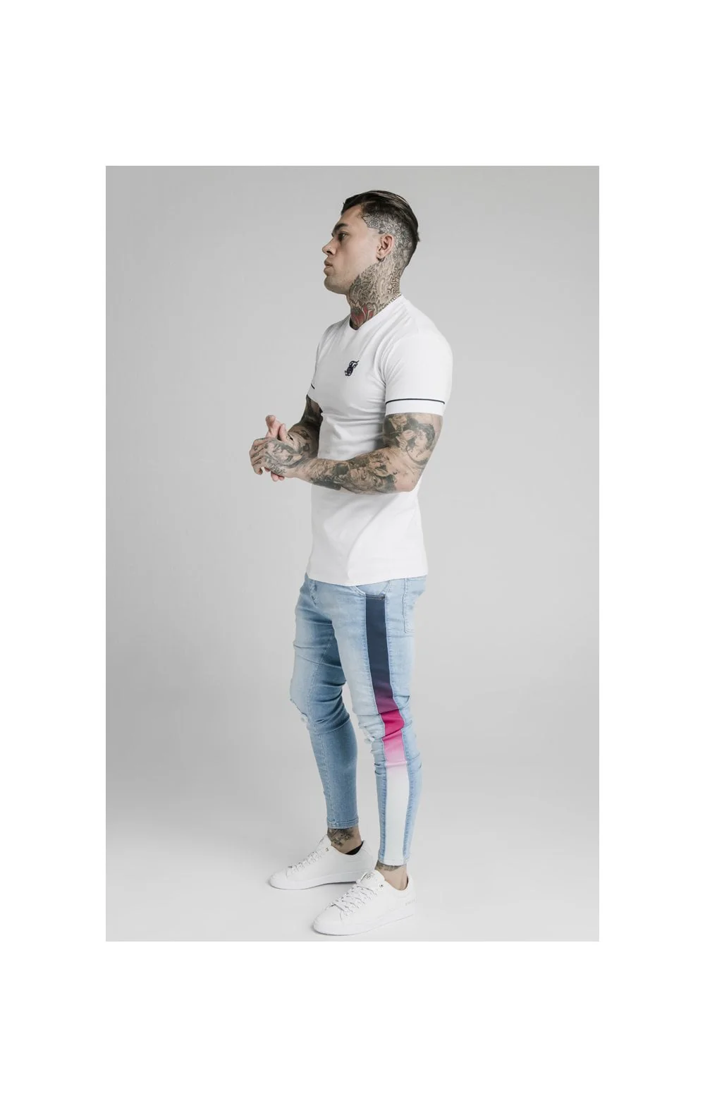 SikSilk Bust Knee Low Rise Jeans - Light Blue - Image 4