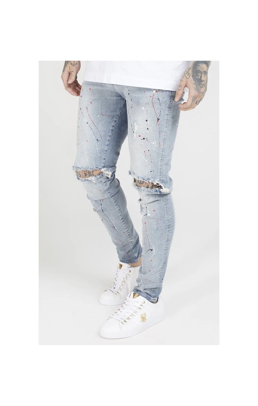 SikSilk Bust Knee Riot Denims - Light Blue