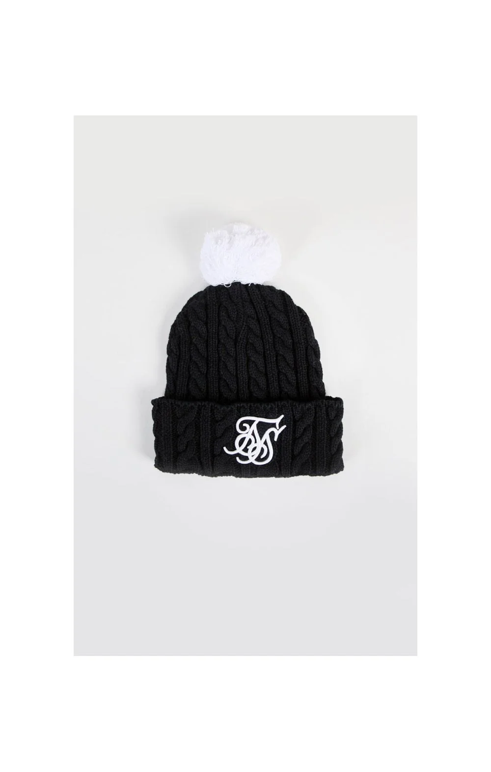 SikSilk Cable Bobble Hat - Black & White