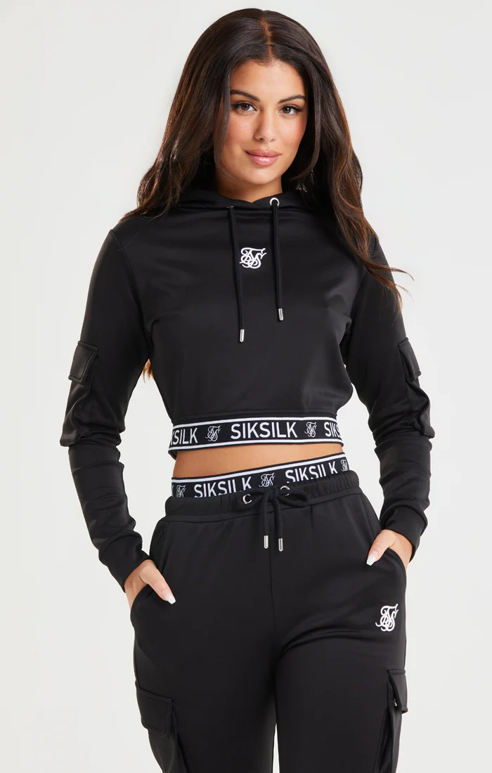 Black Cropped Cargo Hoodie - Image 2