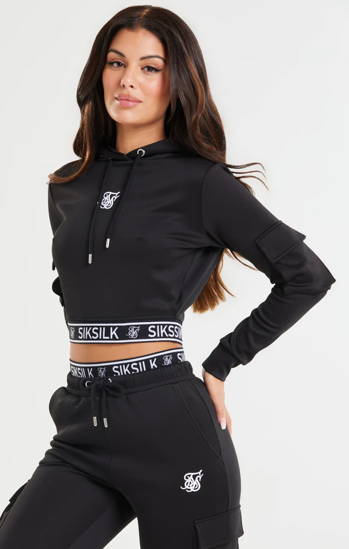 Black Cropped Cargo Hoodie - Image 3