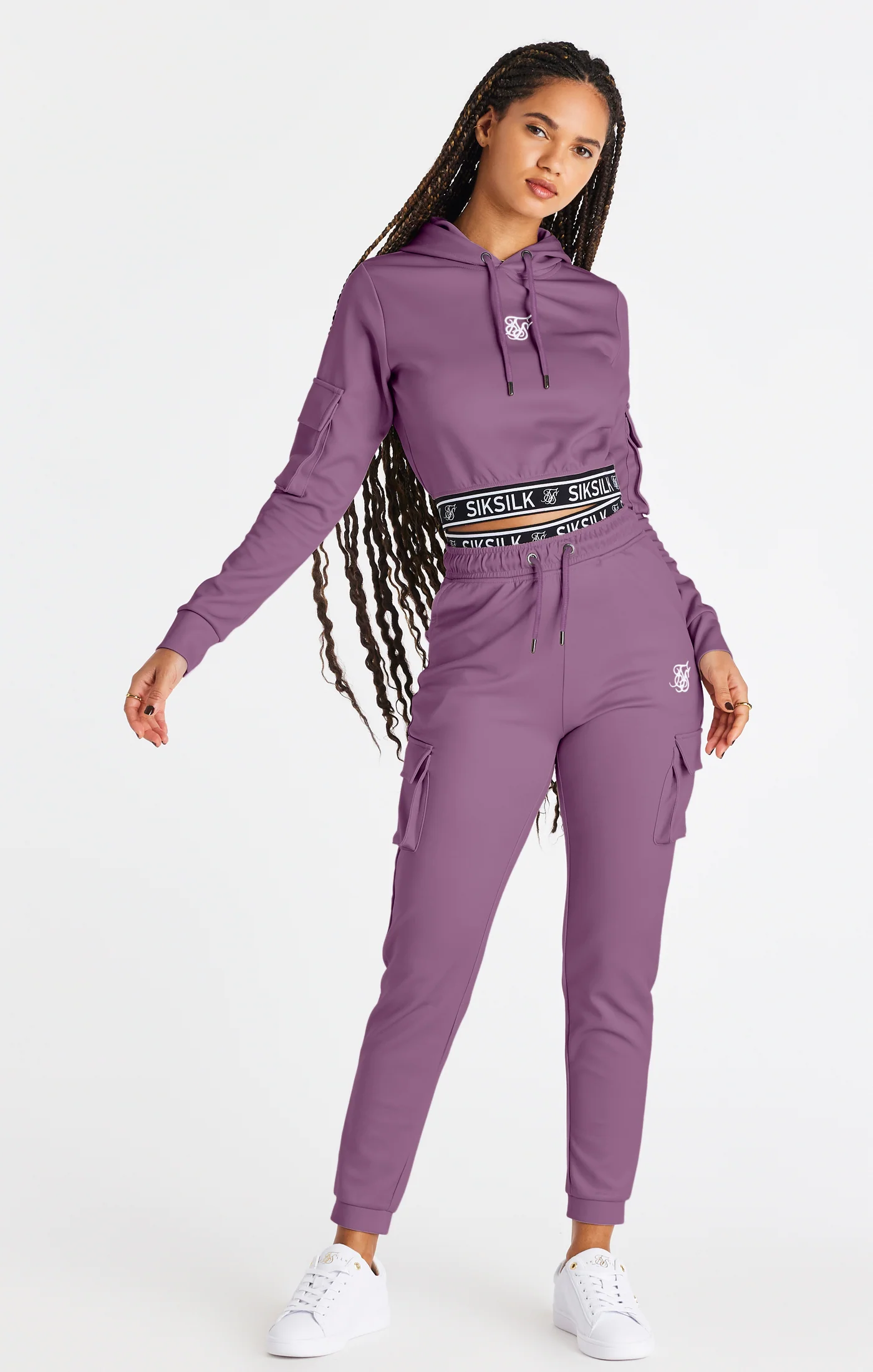 SikSilk Cargo Cropped Hoodie - Pink - Image 2