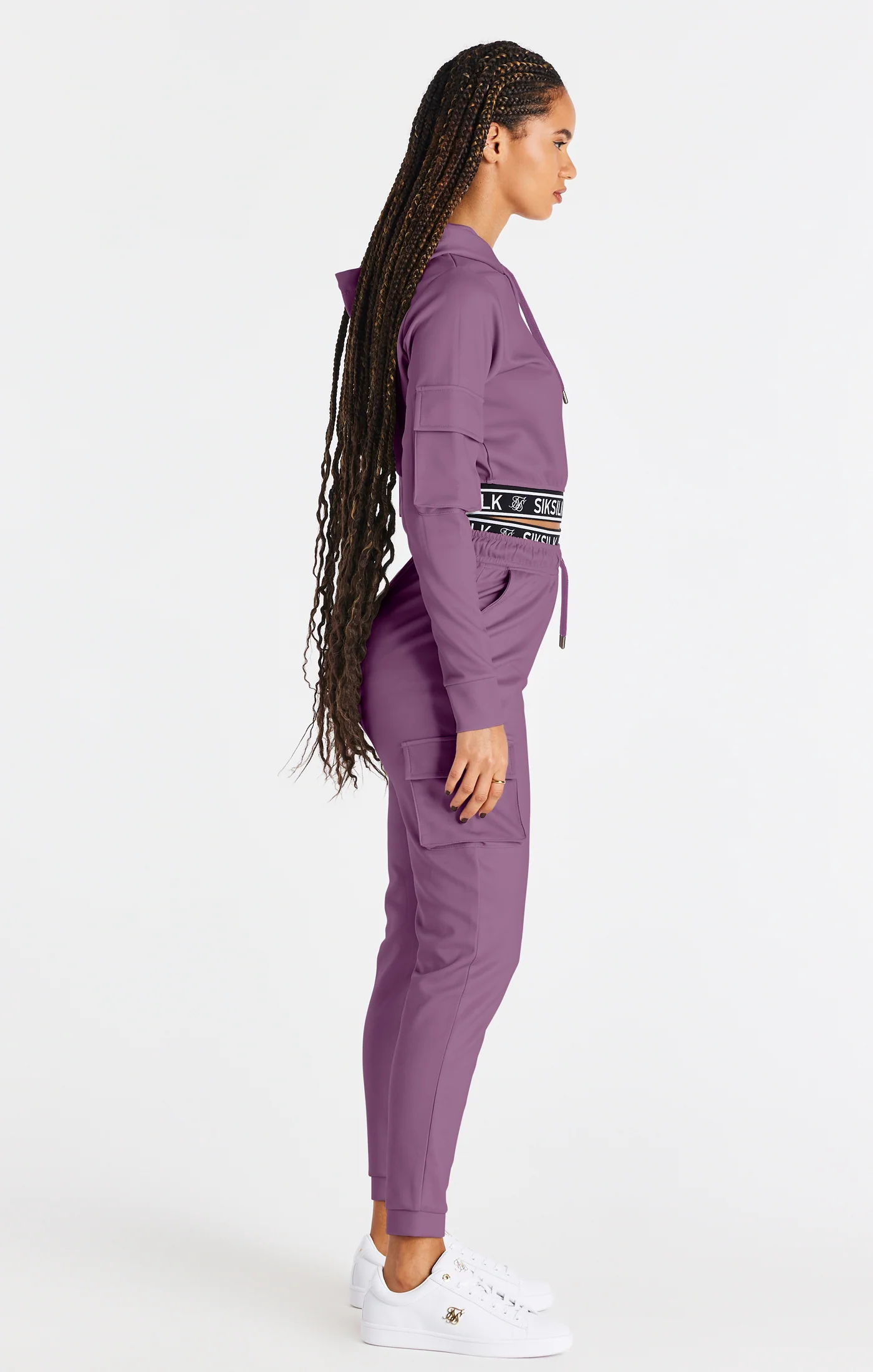 SikSilk Cargo Cropped Hoodie - Pink - Image 4
