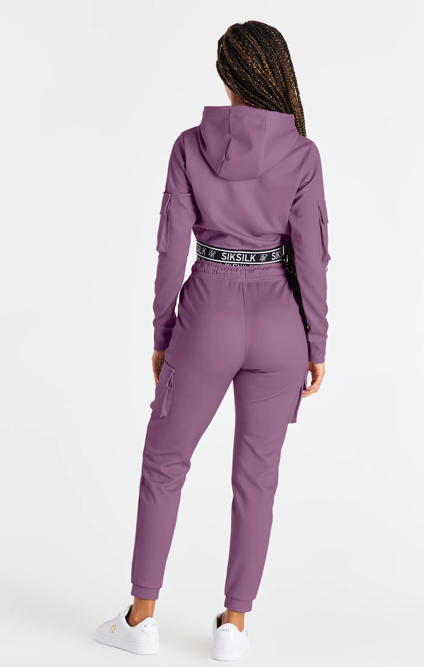 SikSilk Cargo Cropped Hoodie - Pink - Image 5