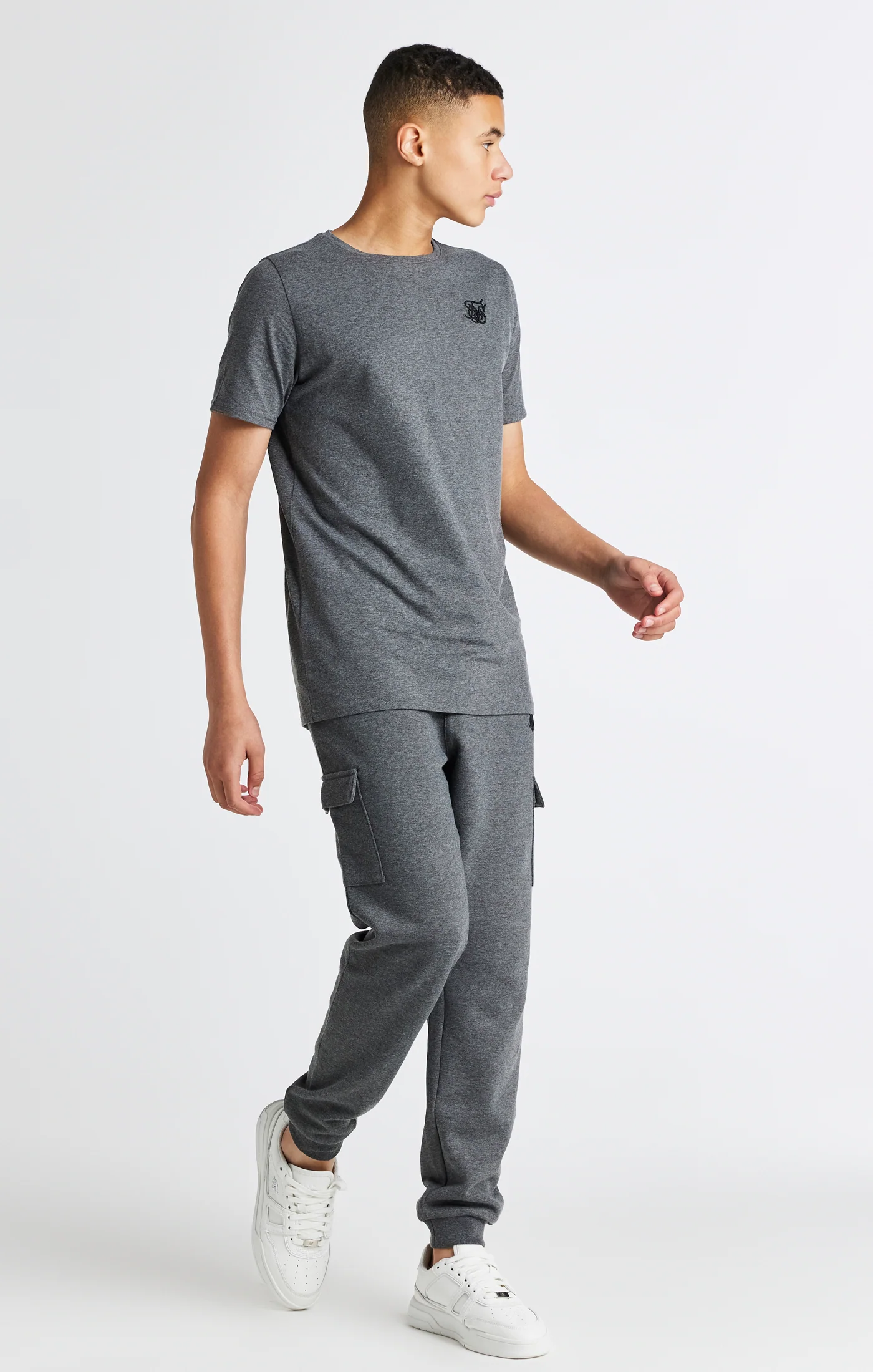 Boys Dark Grey Marl Cargo Cuffed Jogger - Image 3