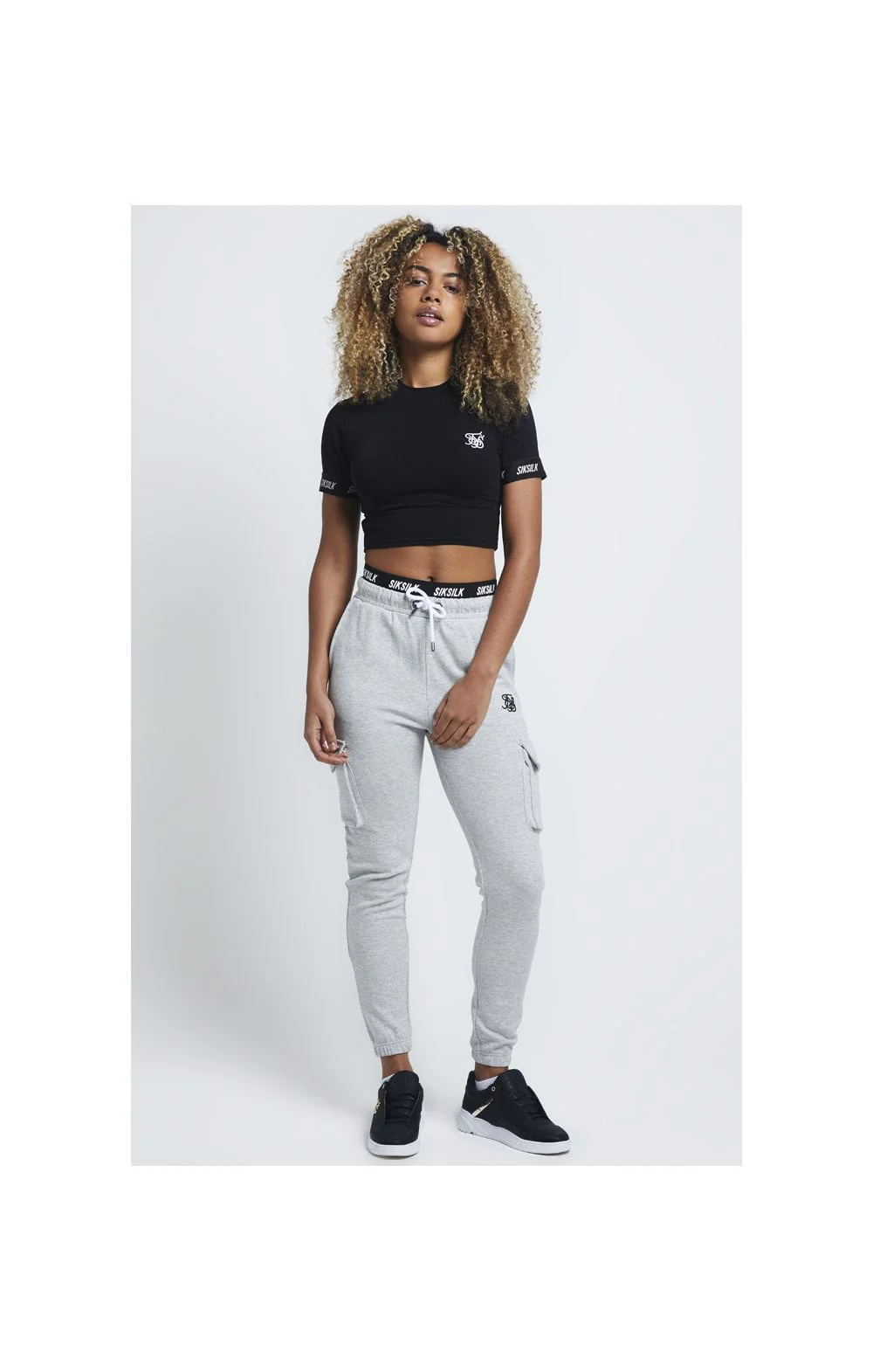 SikSilk Cargo Joggers - Grey Marl - Image 2