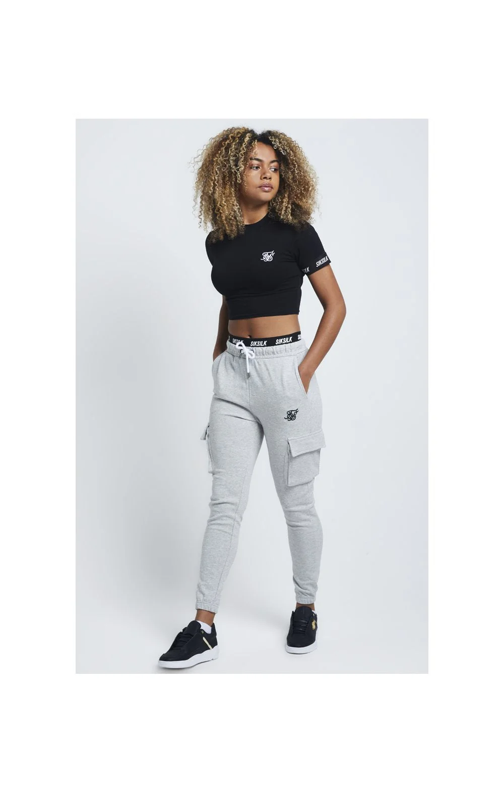 SikSilk Cargo Joggers - Grey Marl - Image 6