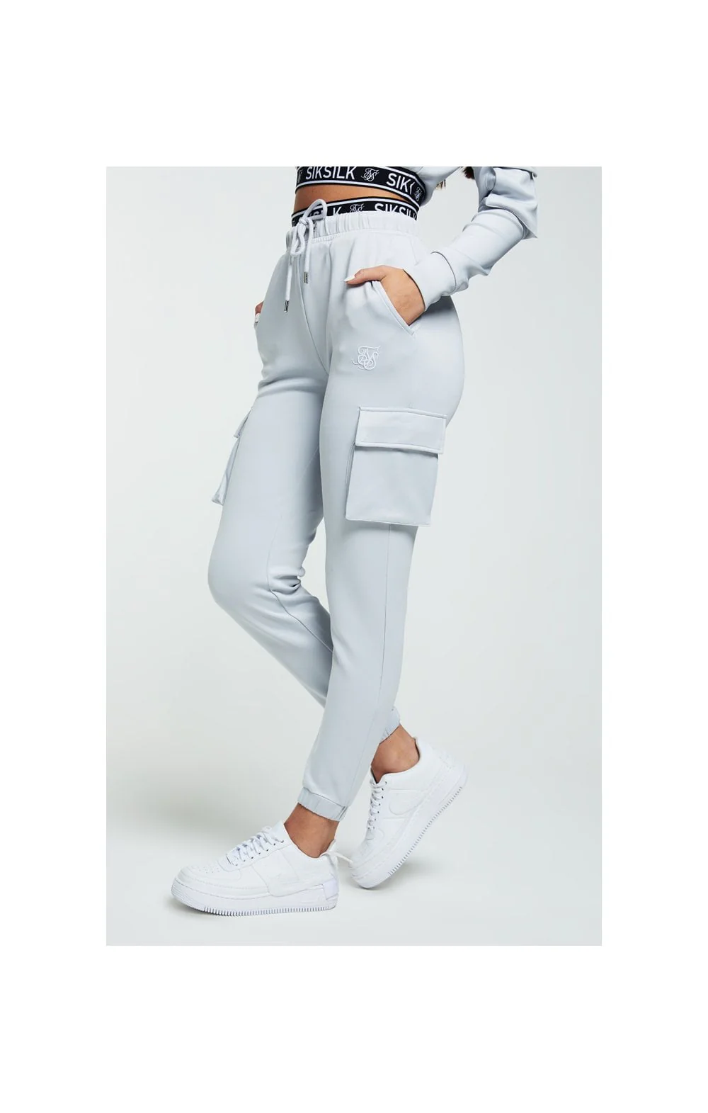 SikSilk Cargo Pocket Joggers - Grey & White