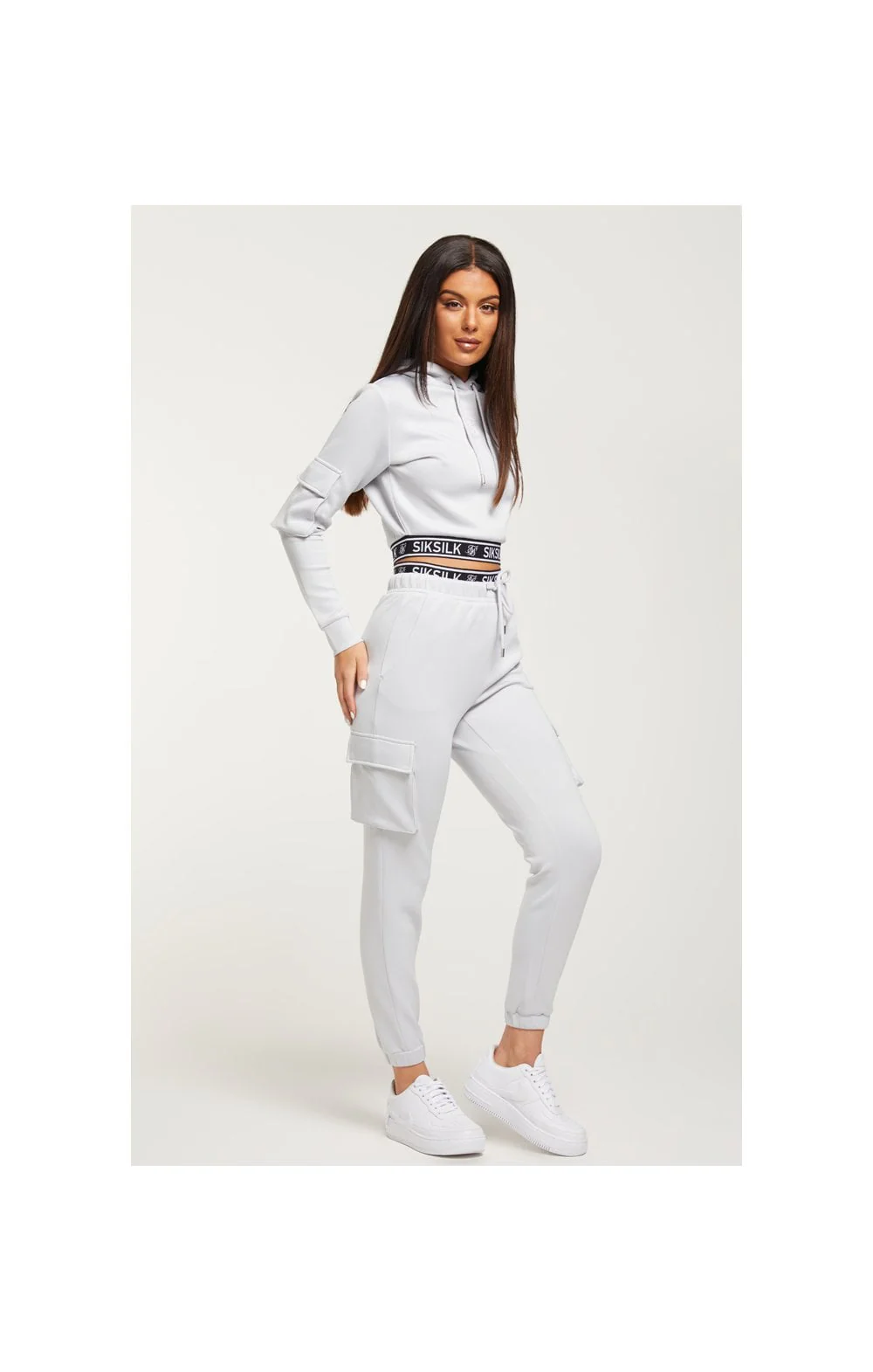 SikSilk Cargo Pocket Joggers - Grey & White - Image 5