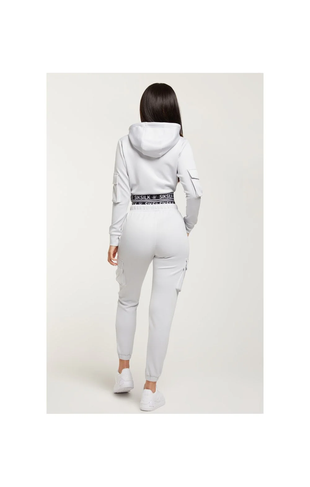 SikSilk Cargo Pocket Joggers - Grey & White - Image 6