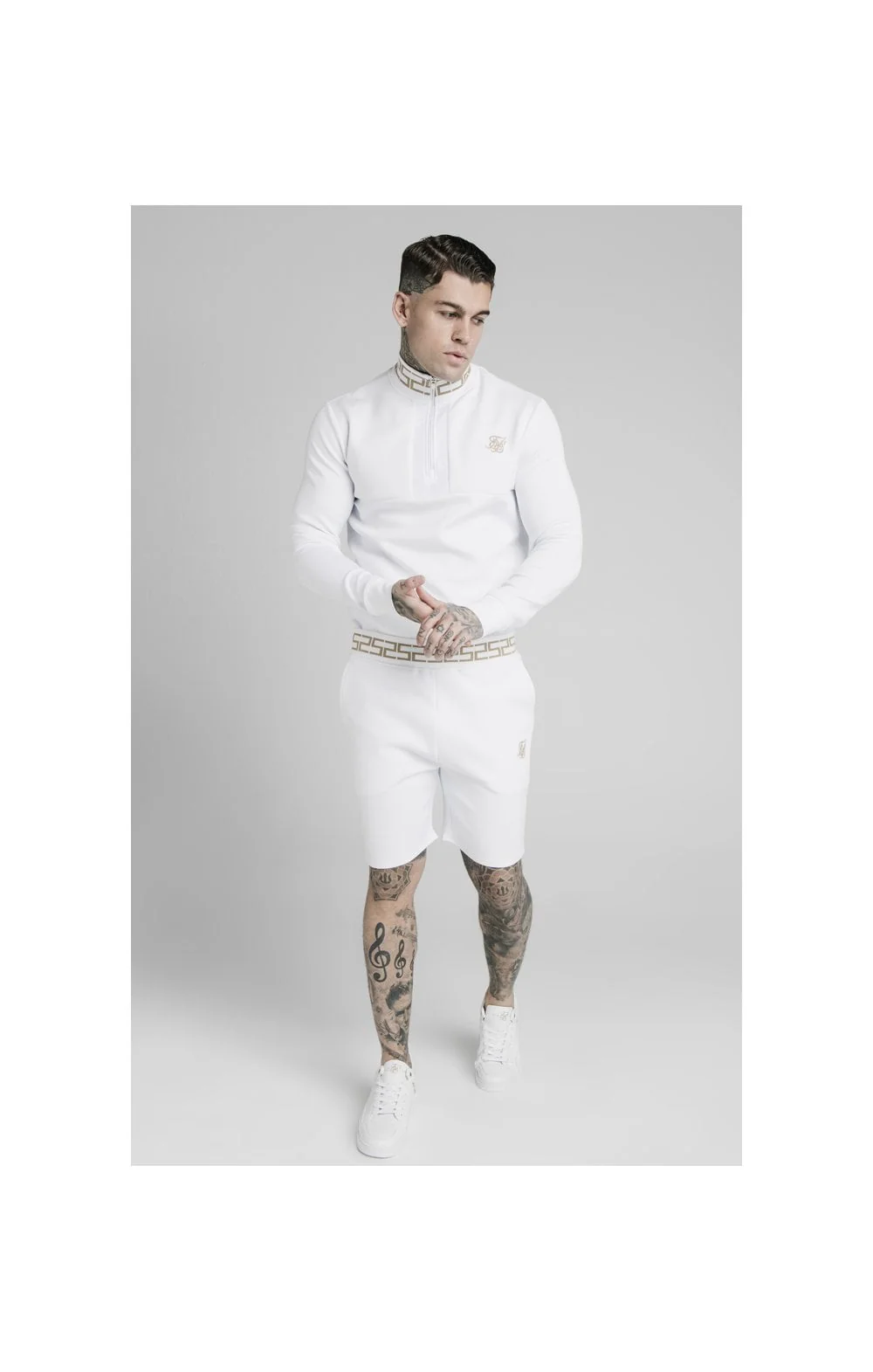 SikSilk Chain Rib Quarter Zip Overhead Track Top - White - Image 3