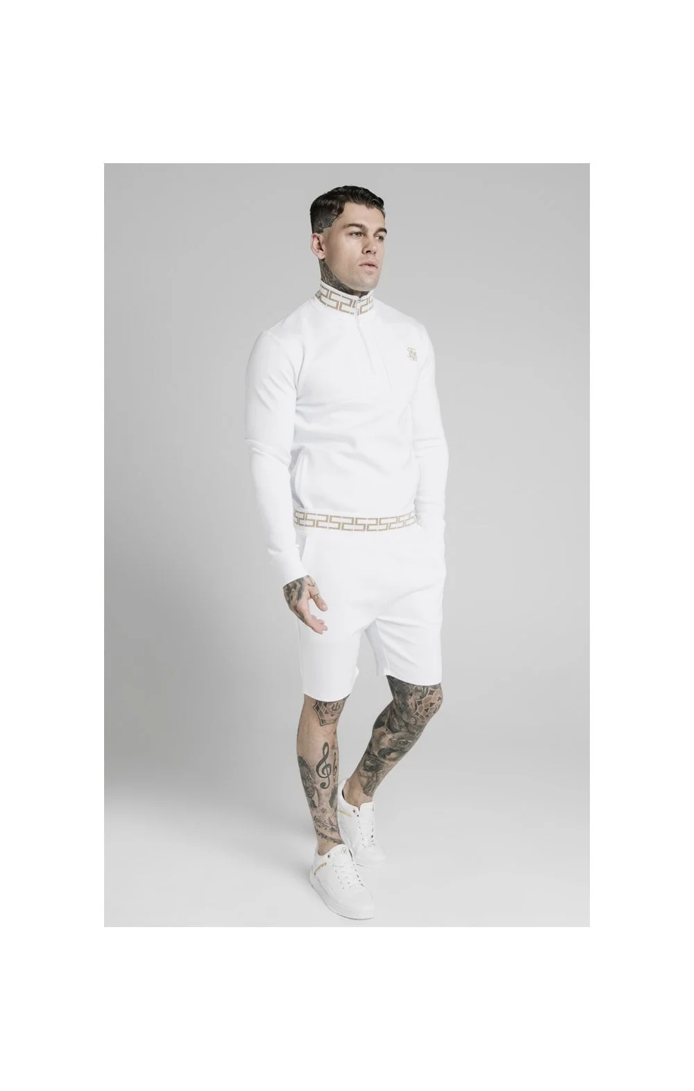 SikSilk Chain Rib Quarter Zip Overhead Track Top - White - Image 4