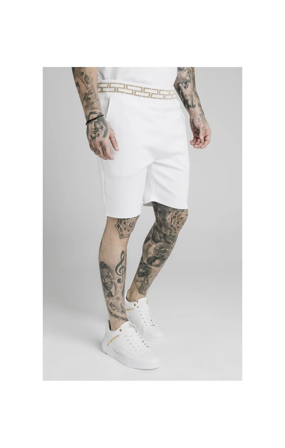 SikSilk Chain Rib Relaxed Shorts - White - Image 3
