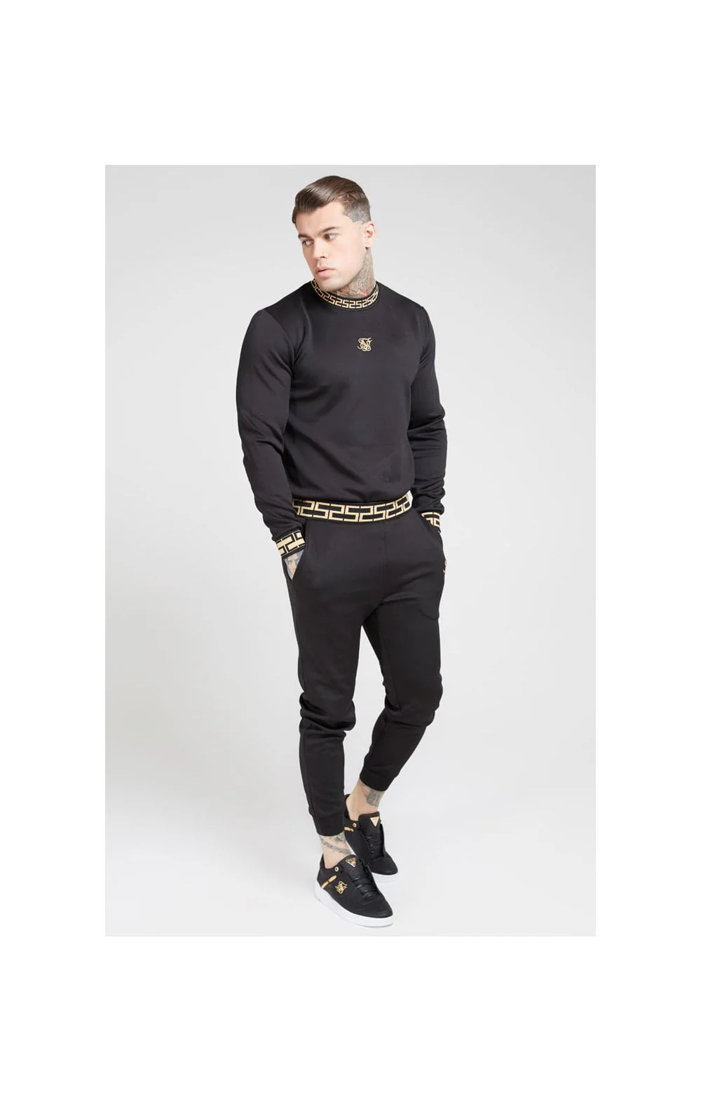 SikSilk Chain Rib Sweater – Black & Gold - Image 2