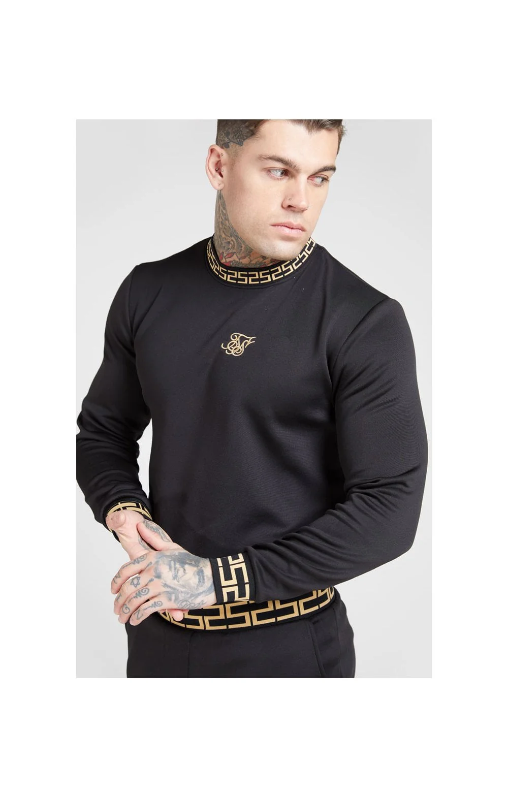 SikSilk Chain Rib Sweater – Black & Gold - Image 4