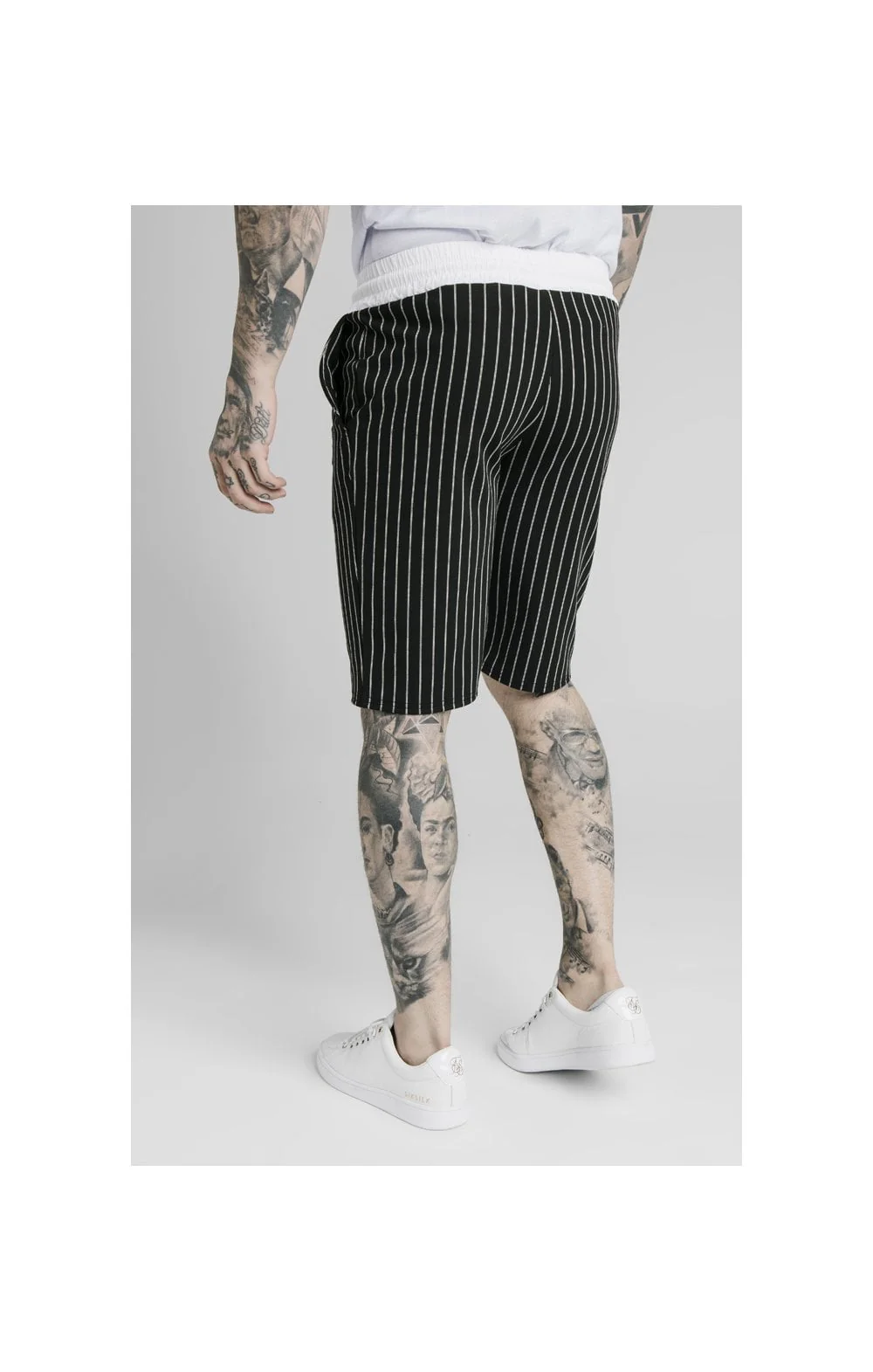 SikSilk Chino Elasticated Long Shorts - Black & White - Image 4