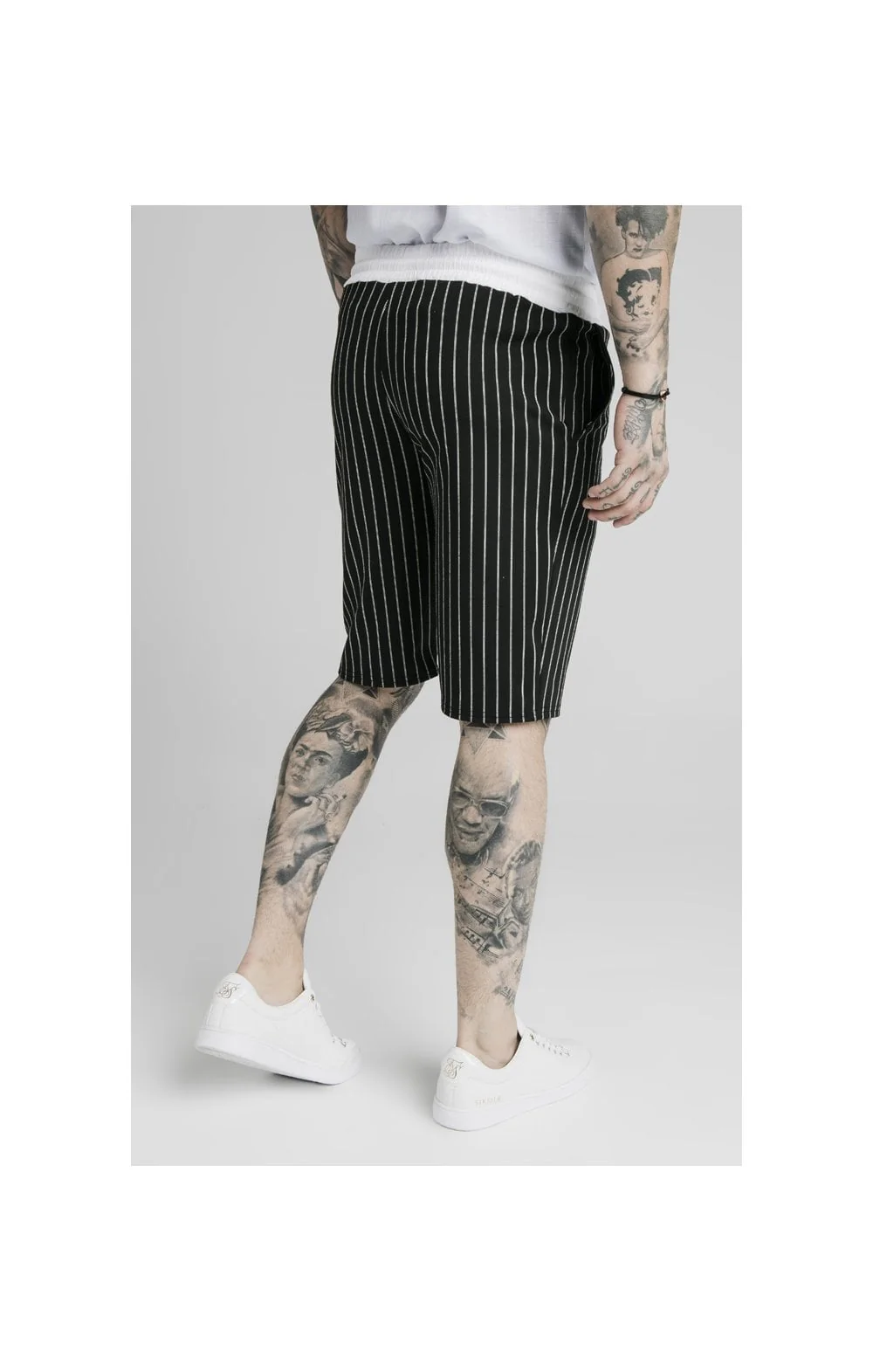 SikSilk Chino Elasticated Long Shorts - Black & White - Image 5