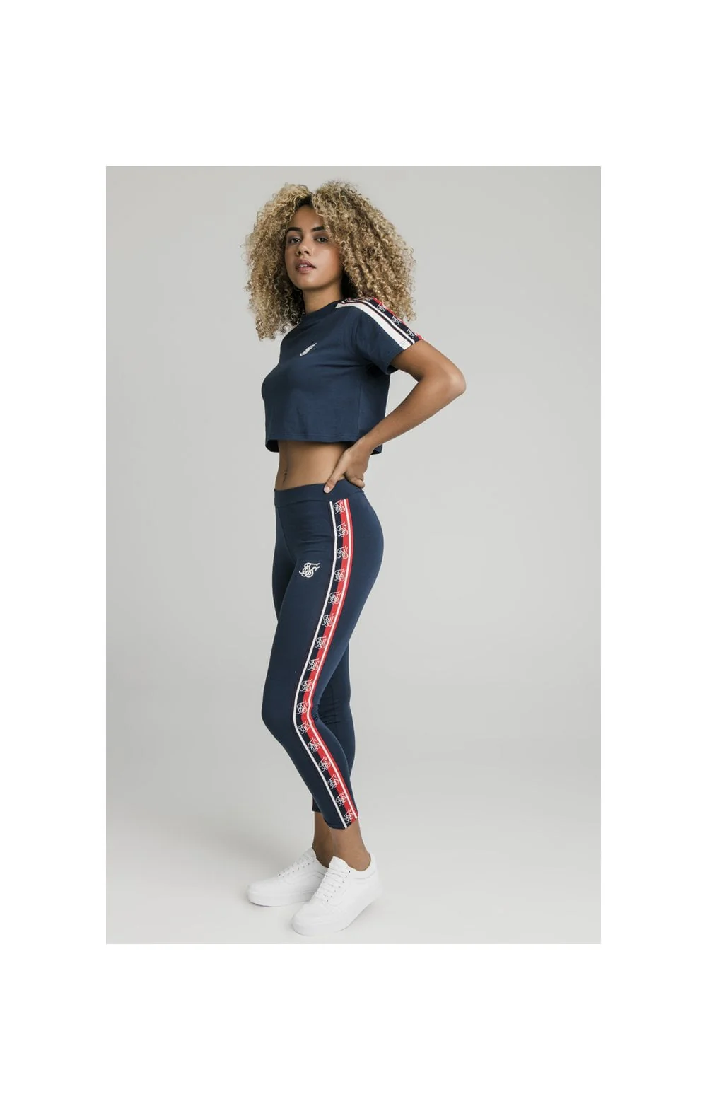 SikSilk Classic Tape Crop Tee - Navy - Image 4