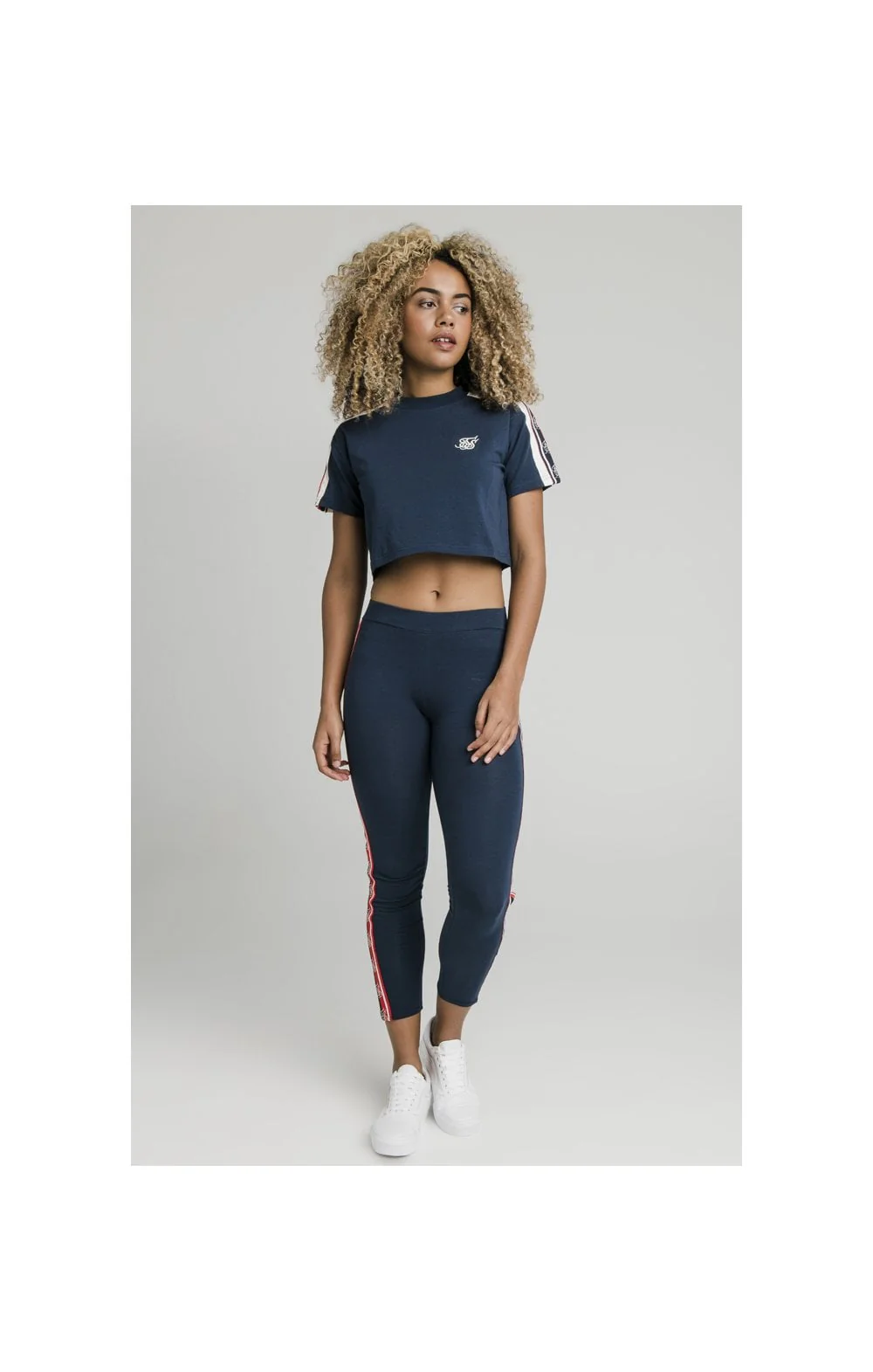 SikSilk Classic Tape Crop Tee - Navy - Image 7
