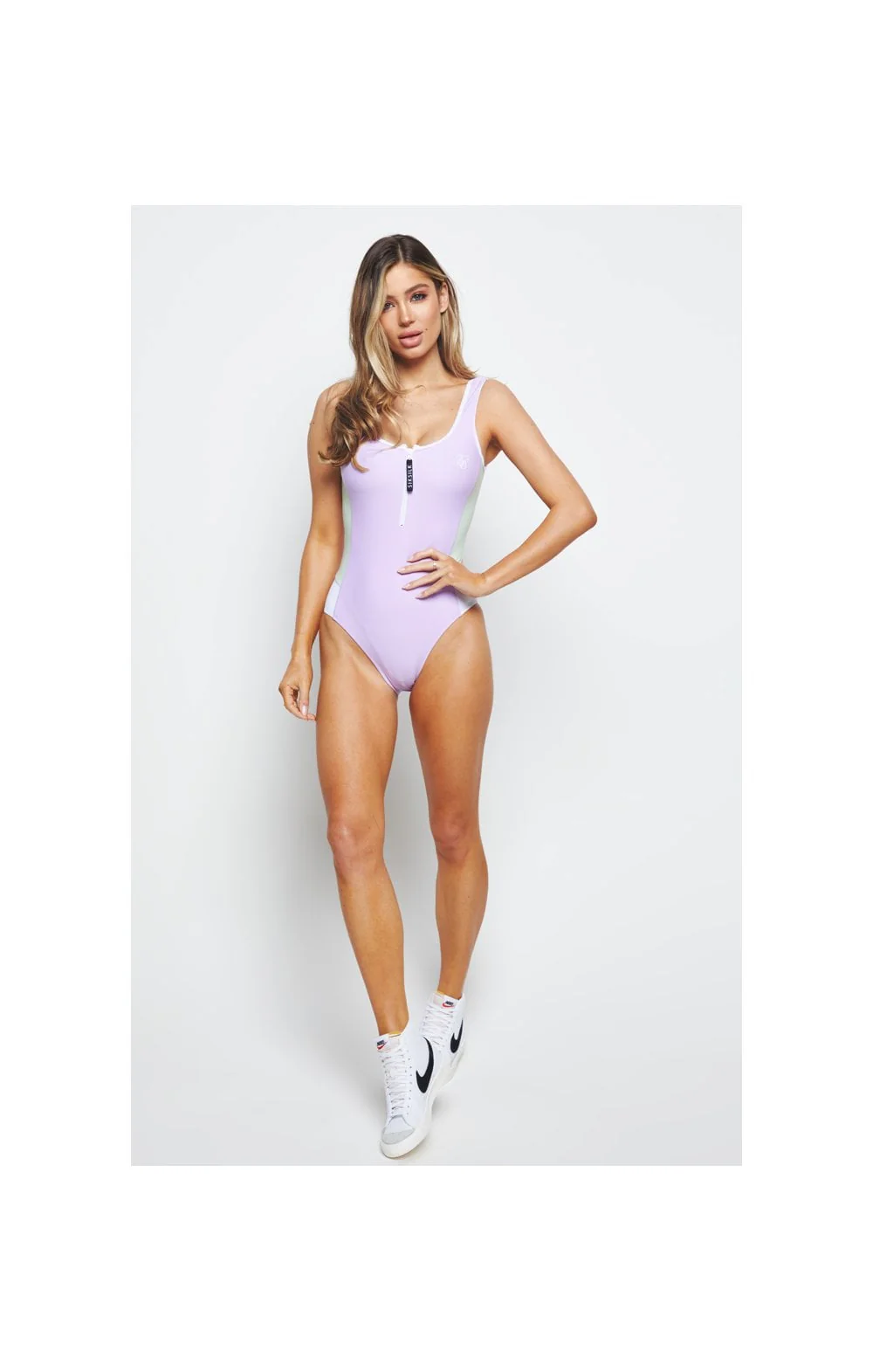 SikSilk Colour Block Swimsuit - Purple - Image 5