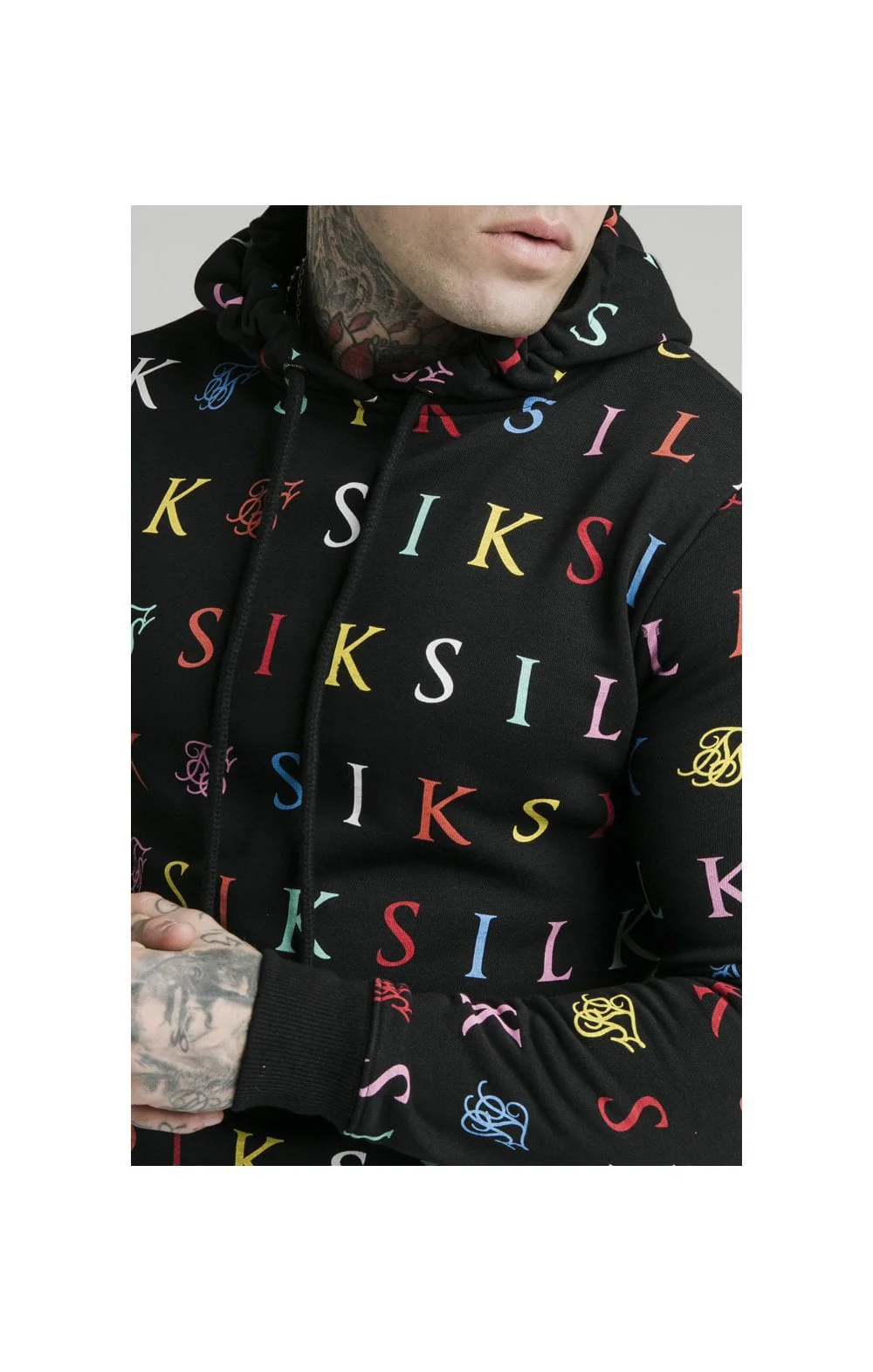 SikSilk Colours Overhead Hoodie - Black & Multi - Image 2