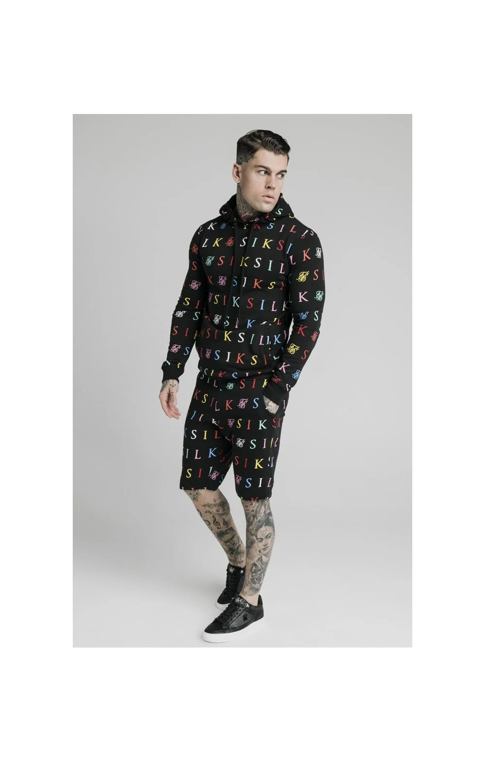 SikSilk Colours Overhead Hoodie - Black & Multi - Image 4