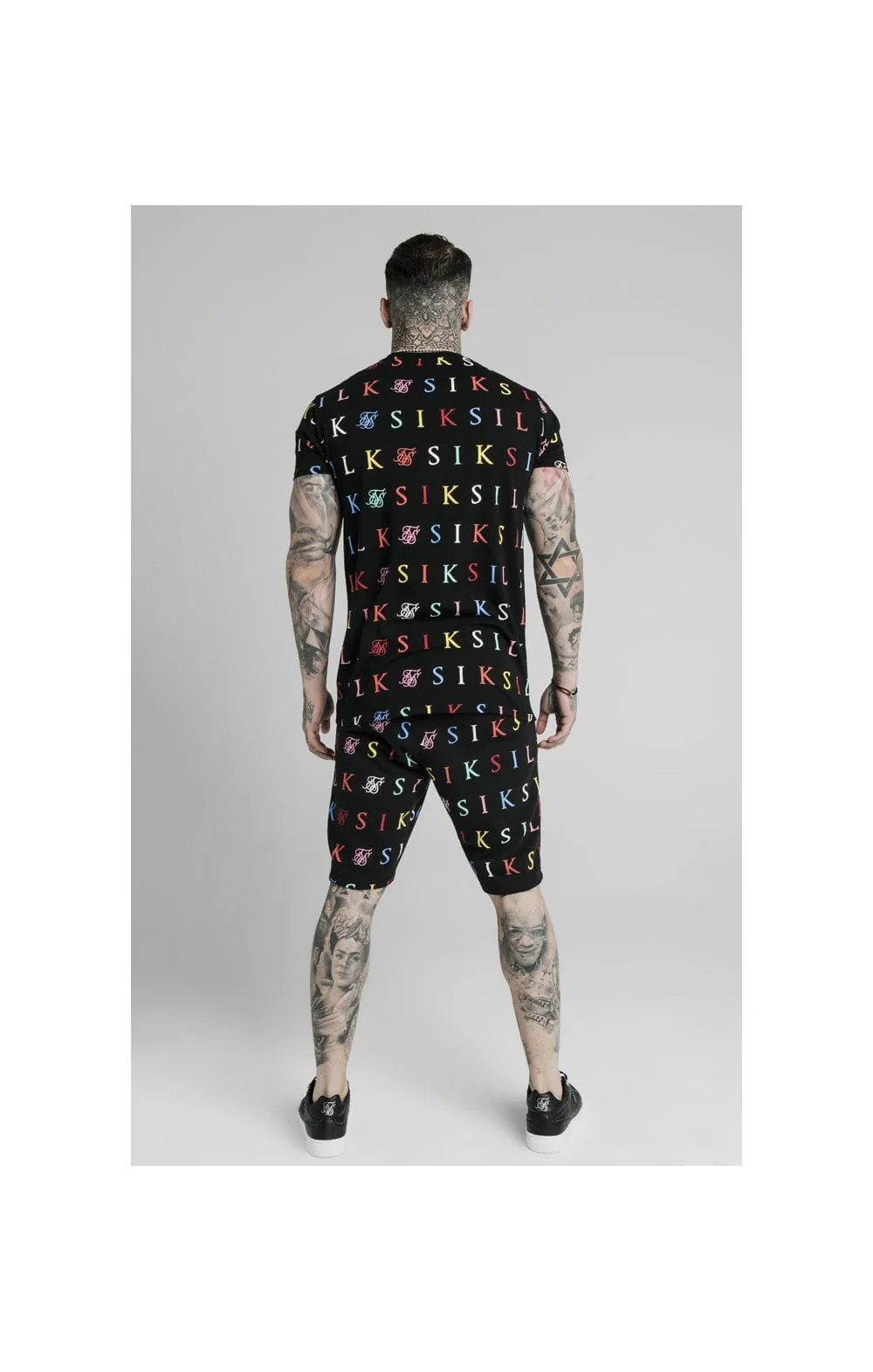 SikSilk Colours S/S Fitted Box Tee - Black & Multi - Image 5