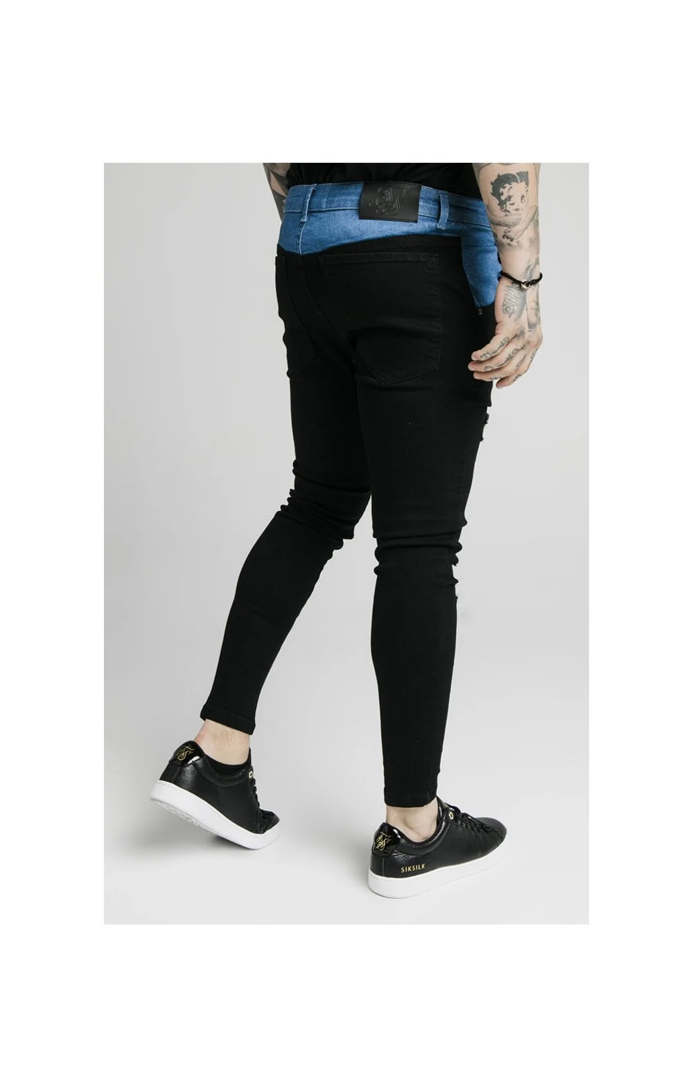 SikSilk Contrast Distressed Skinny Jeans - Washed Black & Midstone - Image 3