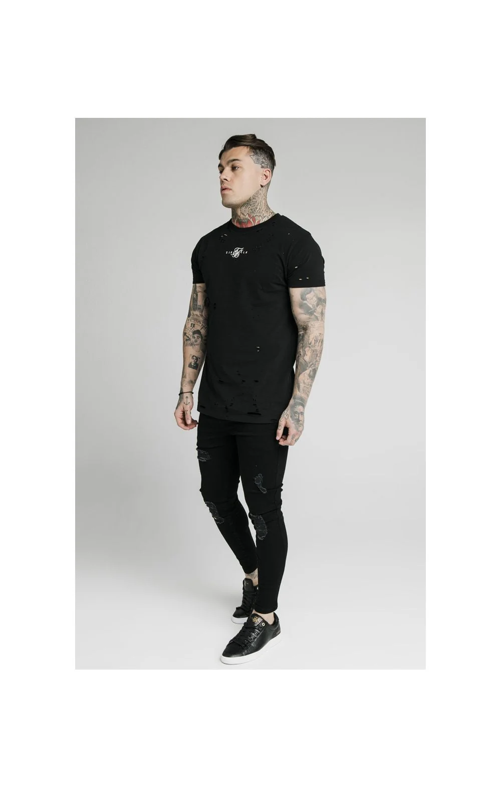 SikSilk Contrast Distressed Skinny Jeans - Washed Black & Midstone - Image 4
