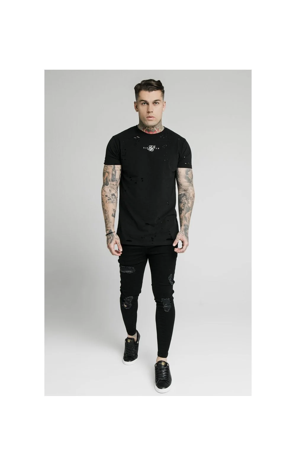 SikSilk Contrast Distressed Skinny Jeans - Washed Black & Midstone - Image 6