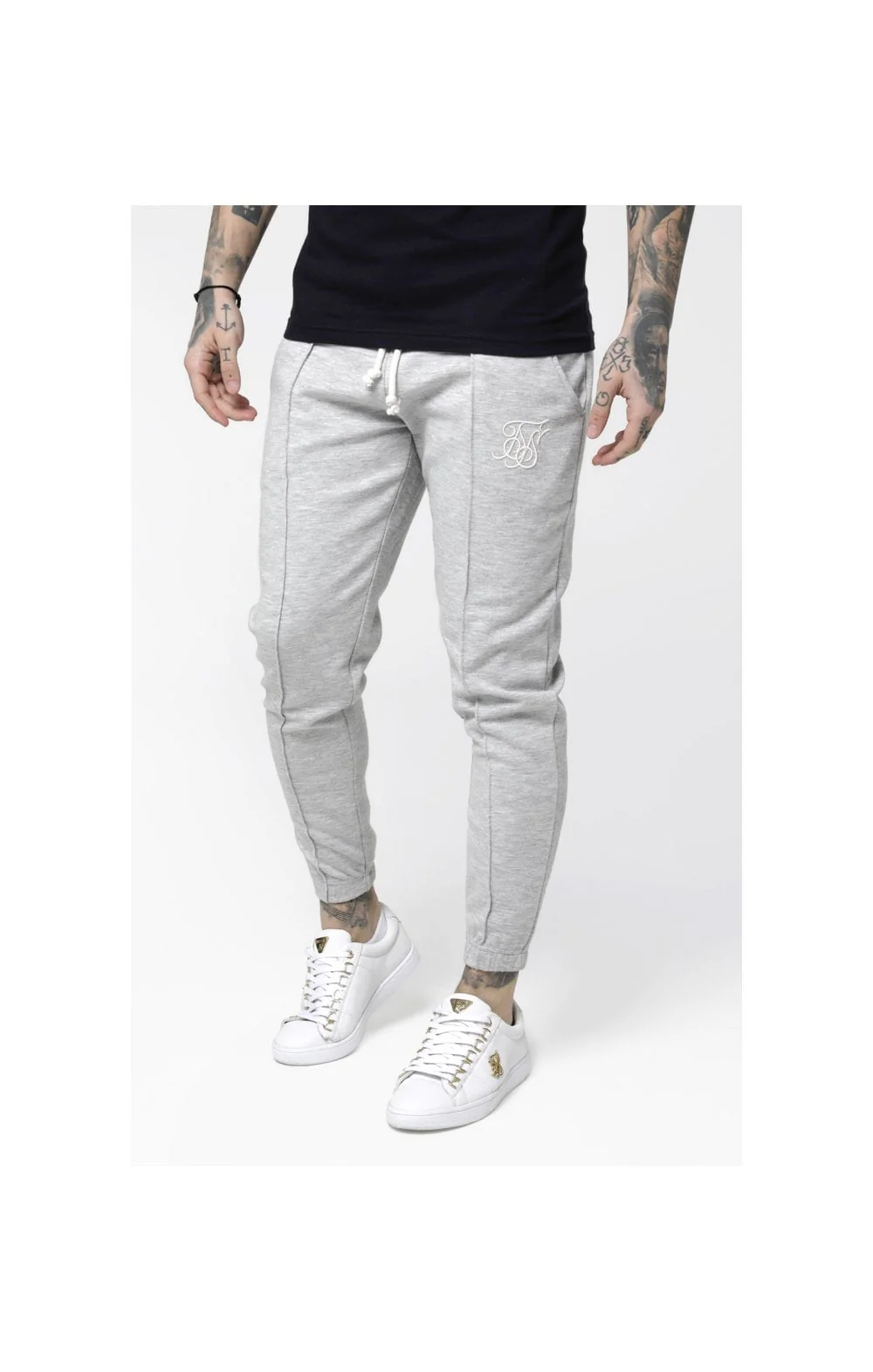 SikSilk Contrast Industry Pleated Joggers - Light Grey Marl
