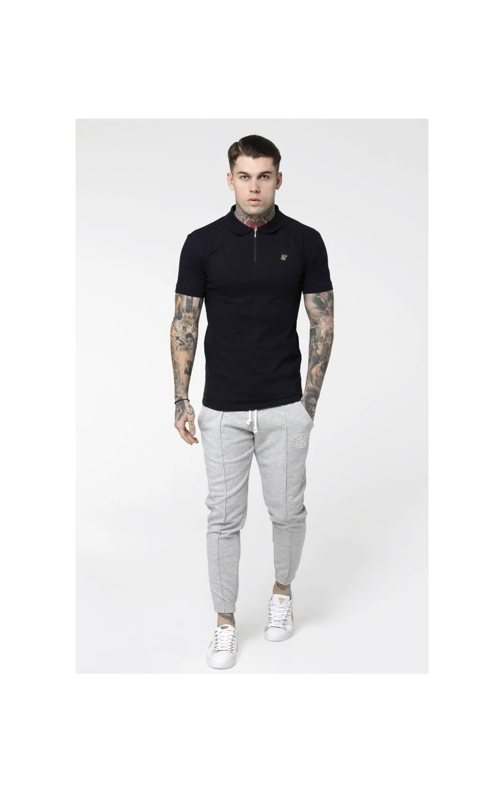 SikSilk Contrast Industry Pleated Joggers - Light Grey Marl - Image 5