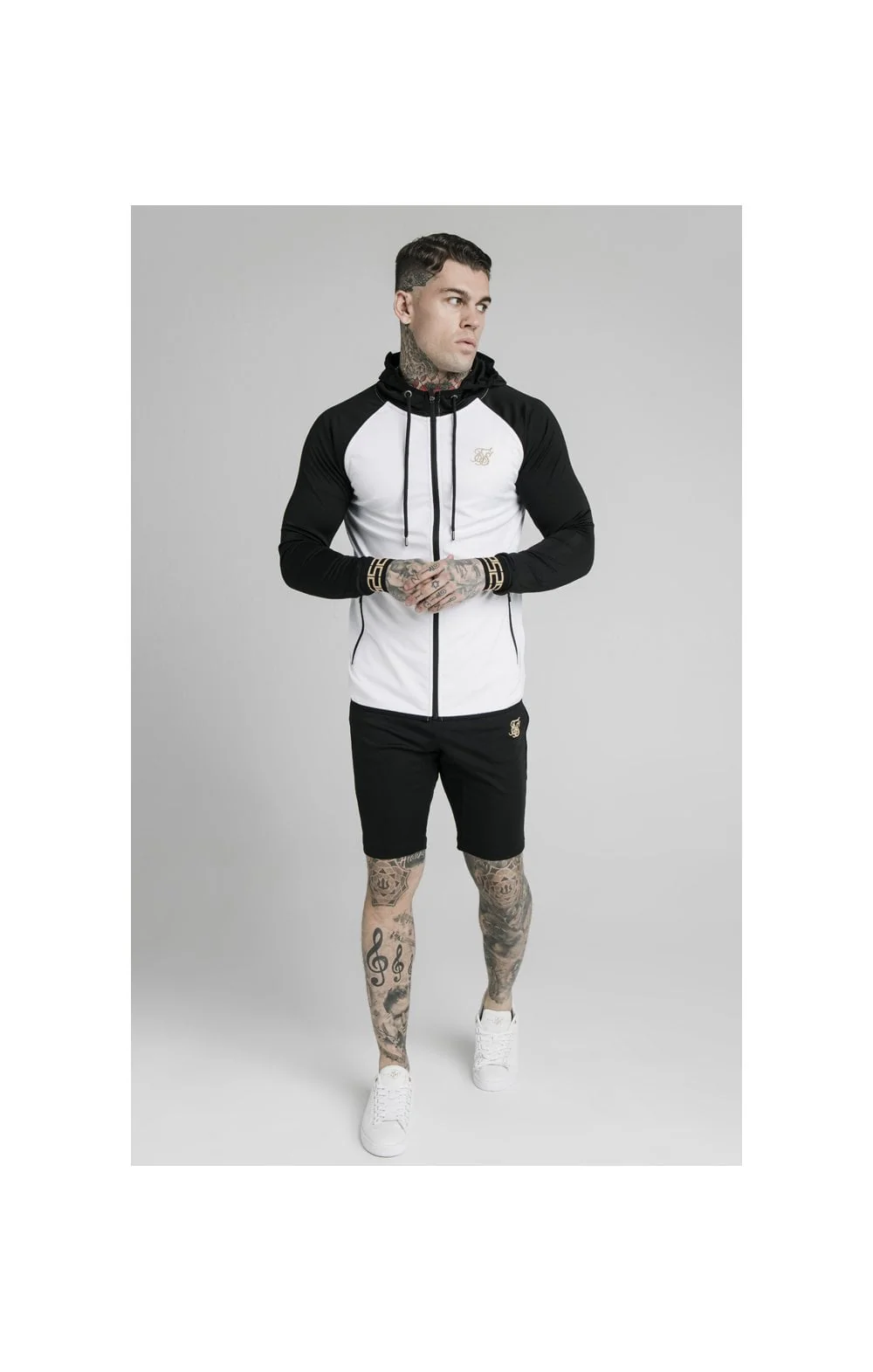 SikSilk Contrast Scope Zip Through Hoodie - Black & White