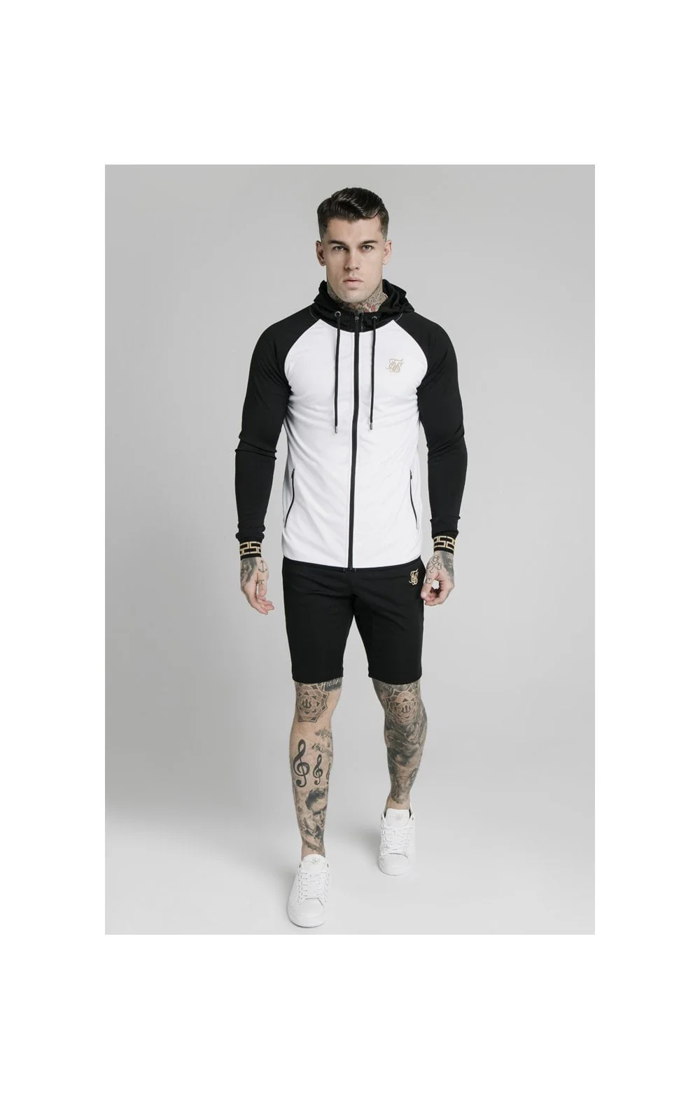 SikSilk Contrast Scope Zip Through Hoodie - Black & White - Image 5