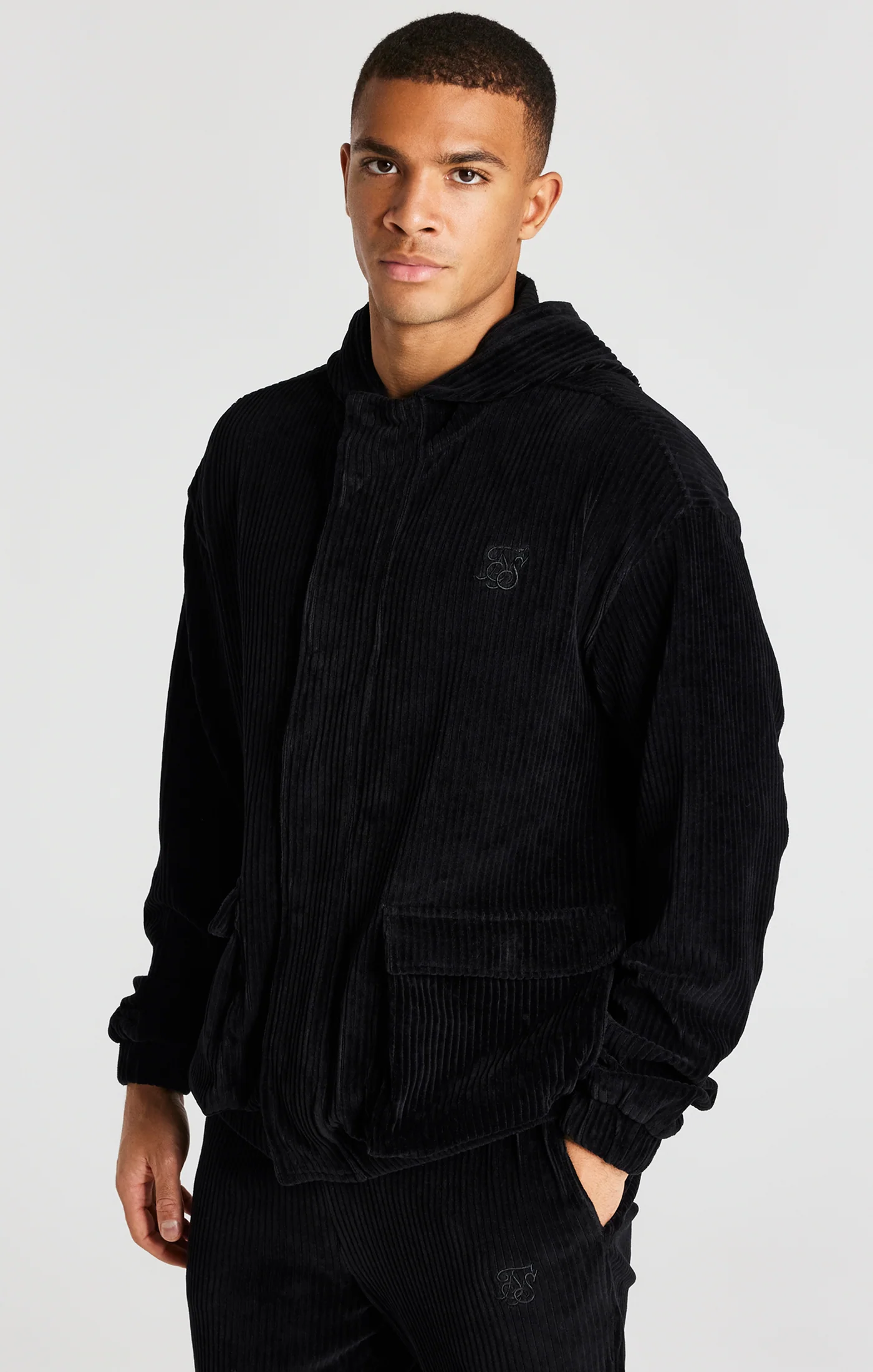 Black Corduroy Zip Thru Jacket - Image 2